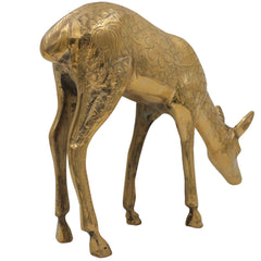 Brass Deer Idol | Mriga, Harin, Maan, Jinka, Blackbuck Statue | Peetal, Pittal, Vellipittalam Showpiece, Gold, 8 Inch, 1 Piece