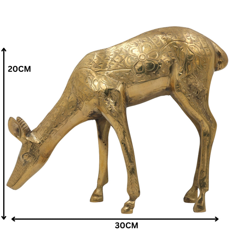 Brass Deer Idol | Mriga, Harin, Maan, Jinka, Blackbuck Statue | Peetal, Pittal, Vellipittalam Showpiece, Gold, 8 Inch, 1 Piece