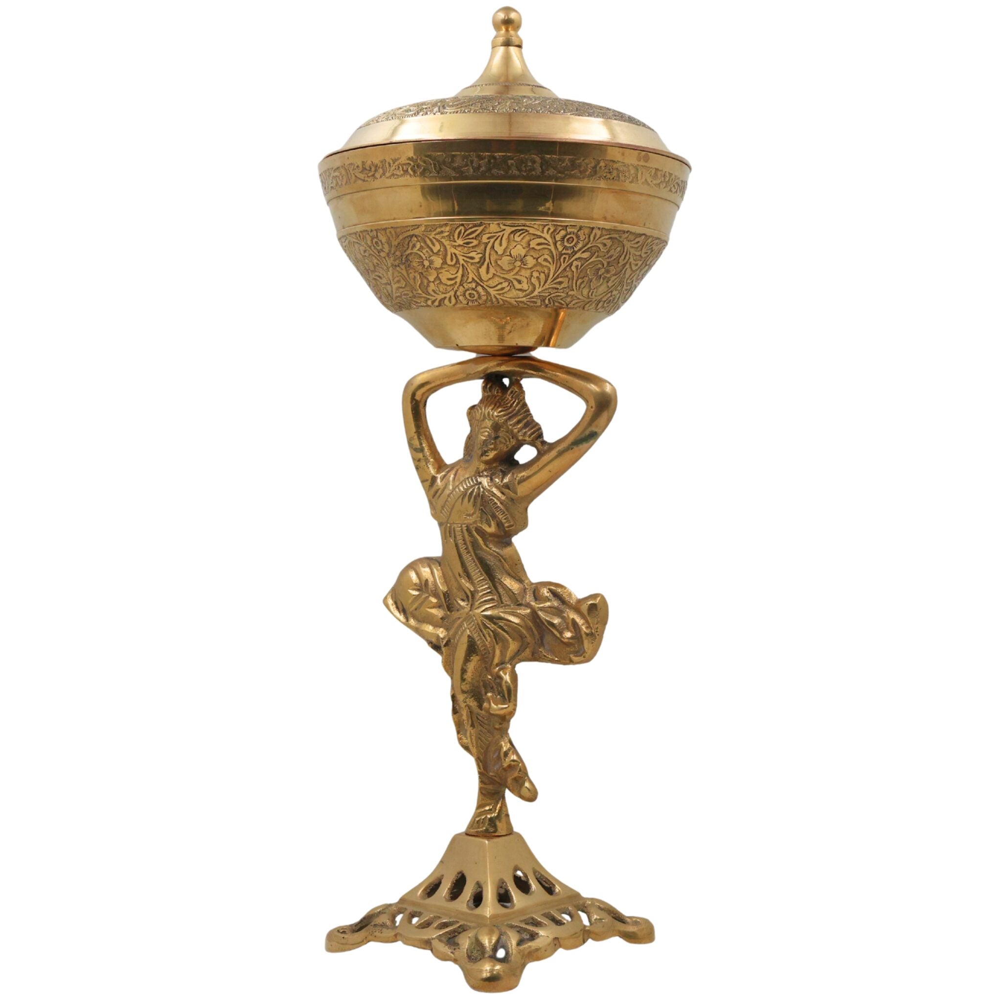 Handmade Brass Fruit Bowl, Peetal Phal Dani Pital Phal Thali Pittal Decorative Velli Pittalam Bowl Traditional Indian Pooja Decor, Gold, 14 Inch, 1 Piece