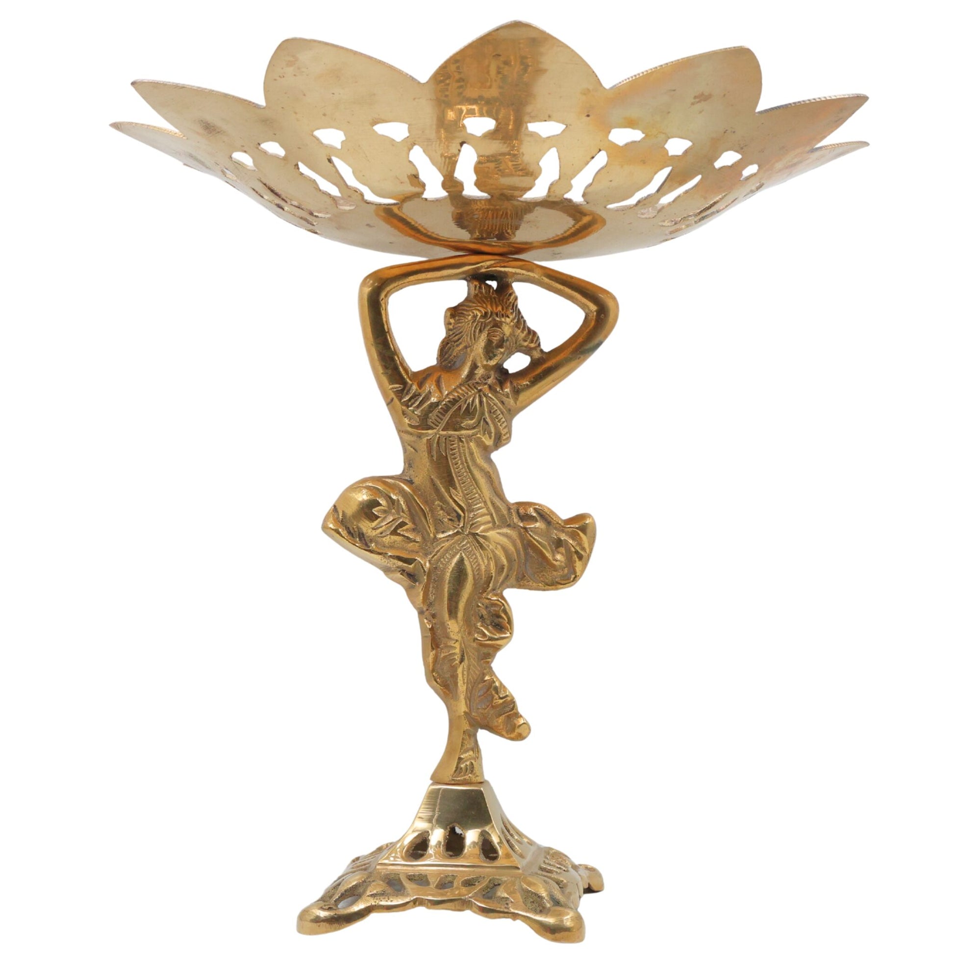 Brass Bowl, Decorative Bowls, Fruit Bowl, Dry Fruit Bowl, Stand, Decor Bowl, Pittal Ka Katora, Gold, 12 Inch, 1 Piece