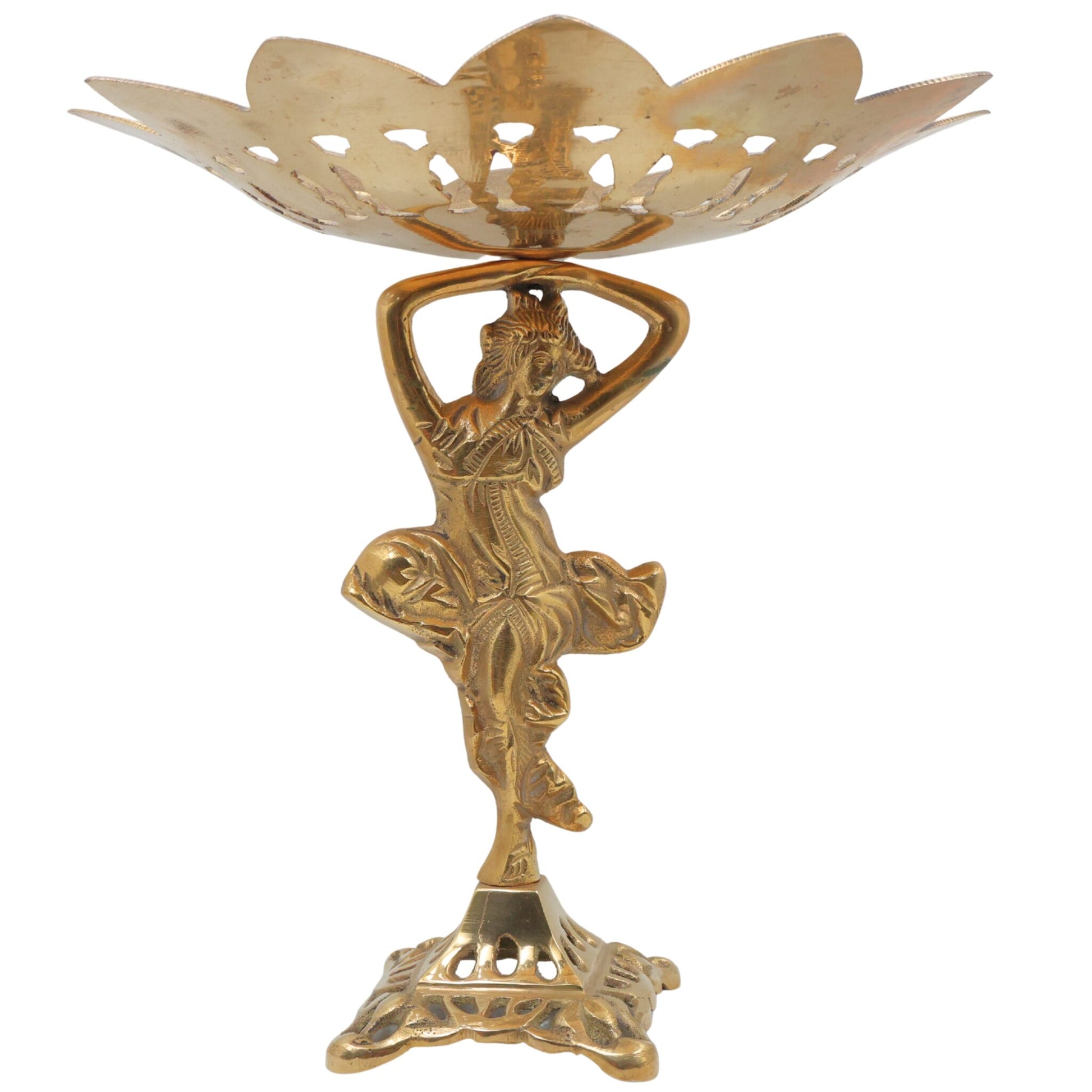 Brass Bowl, Decorative Bowls, Fruit Bowl, Dry Fruit Bowl, Stand, Decor Bowl, Pittal Ka Katora, Gold, 12 Inch, 1 Piece