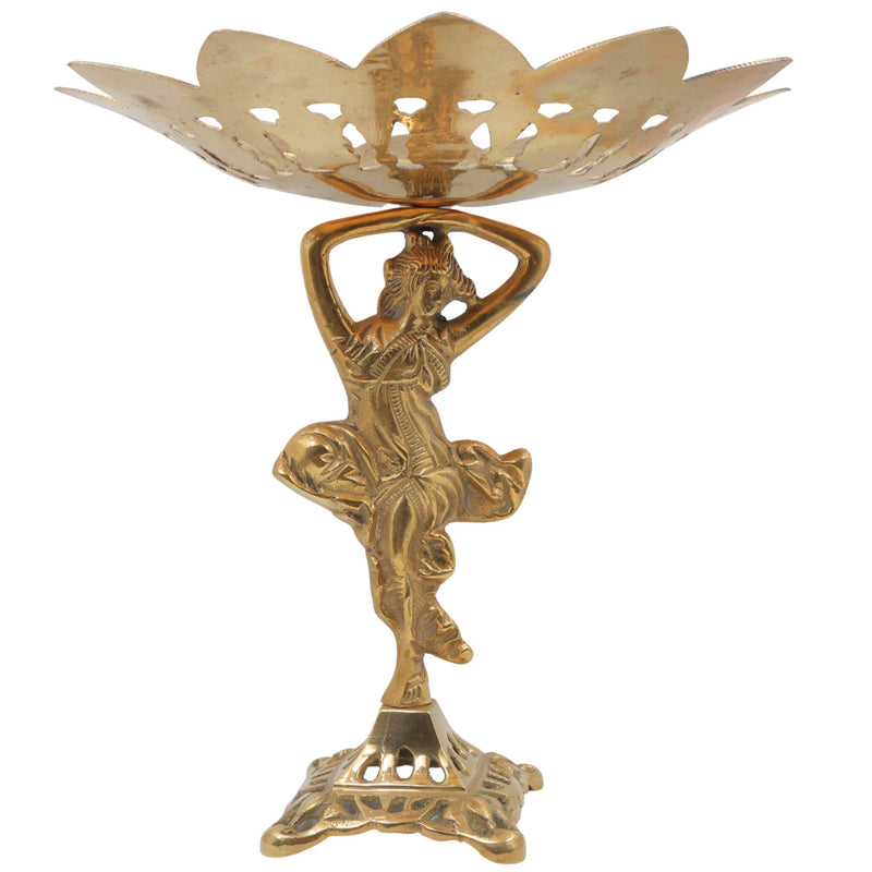 Brass Bowl, Decorative Bowls, Fruit Bowl, Dry Fruit Bowl, Stand, Decor Bowl, Pittal Ka Katora, Gold, 12 Inch, 1 Piece