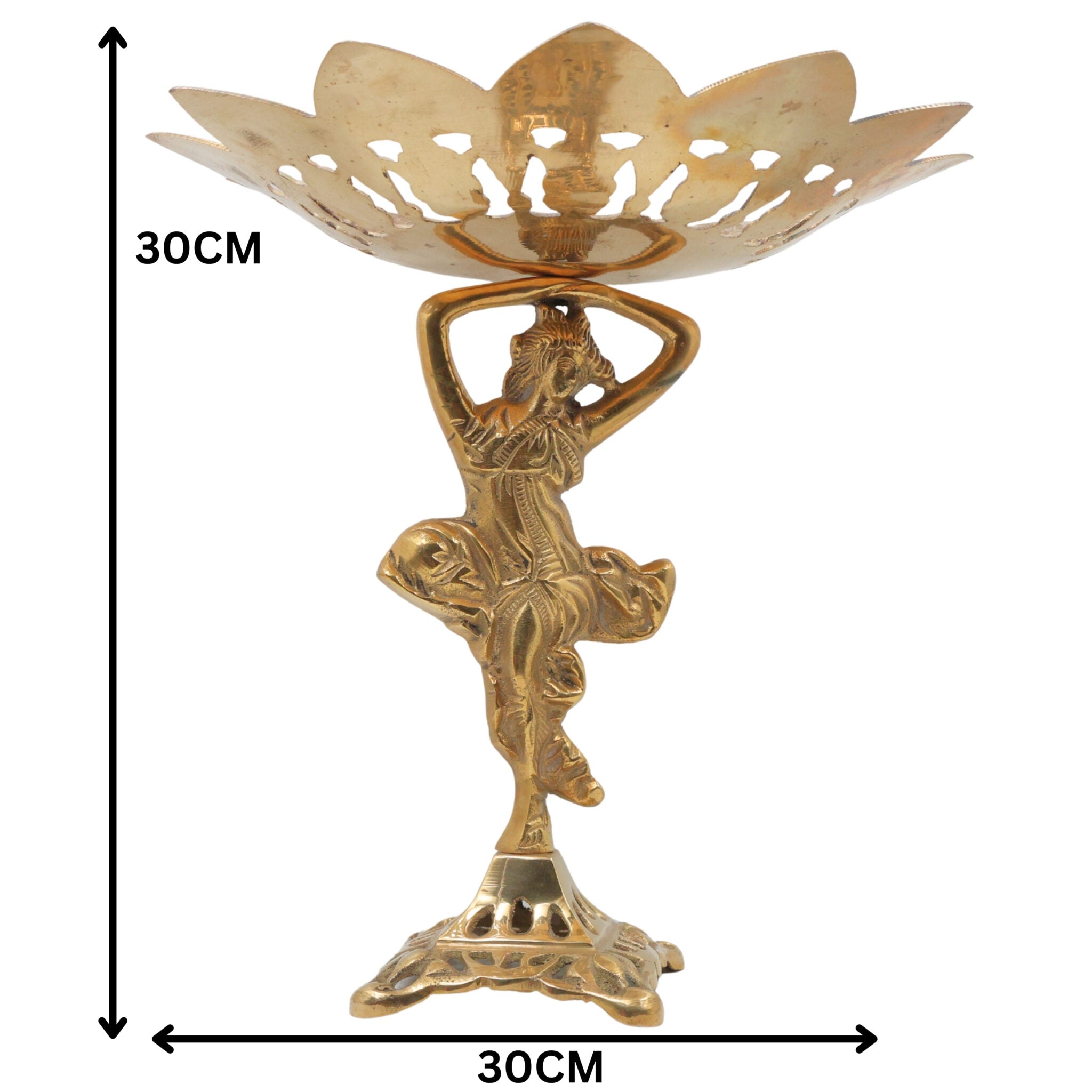 Brass Bowl, Decorative Bowls, Fruit Bowl, Dry Fruit Bowl, Stand, Decor Bowl, Pittal Ka Katora, Gold, 12 Inch, 1 Piece