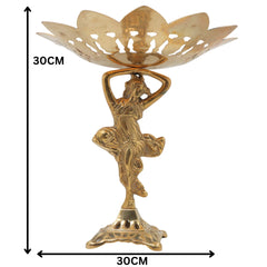 Brass Bowl, Decorative Bowls, Fruit Bowl, Dry Fruit Bowl, Stand, Decor Bowl, Pittal Ka Katora, Gold, 12 Inch, 1 Piece