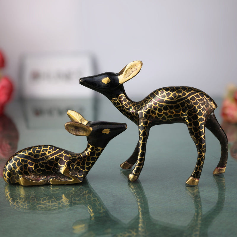 Brass Deer Idol Set of 2 – Peetal Mriga, Harin, Maan & Blackbuck Figurines | Decorative Brass Pittal Axis Deer Statue Showpiece for Home , Gold, 4.5 Inch, 1 Piece