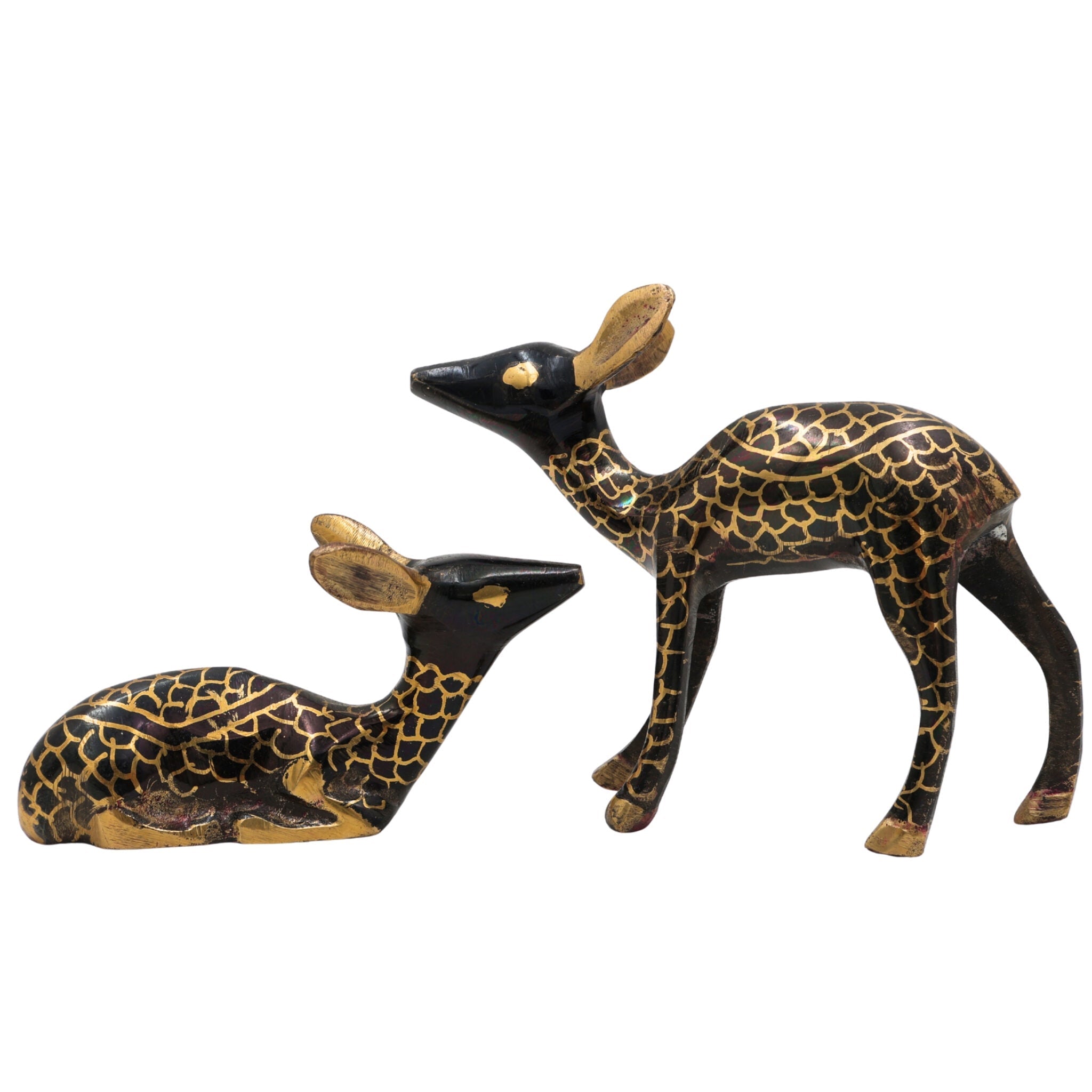 Brass Deer Idol Set of 2 – Peetal Mriga, Harin, Maan & Blackbuck Figurines | Decorative Brass Pittal Axis Deer Statue Showpiece for Home , Gold, 4.5 Inch, 1 Piece