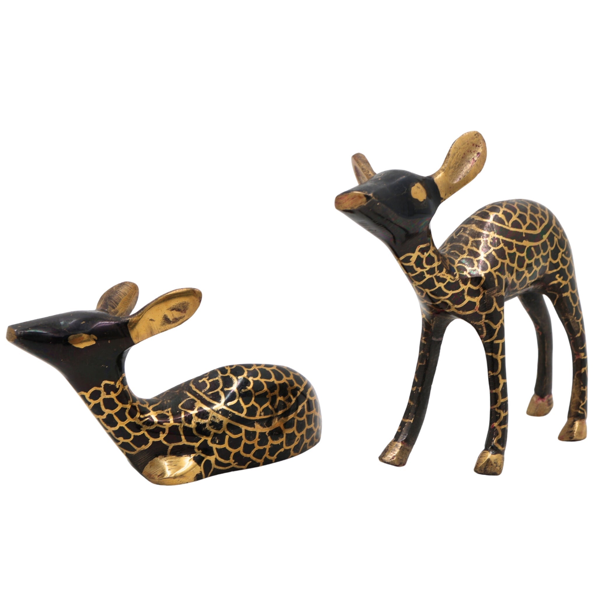 Brass Deer Idol Set of 2 – Peetal Mriga, Harin, Maan & Blackbuck Figurines | Decorative Brass Pittal Axis Deer Statue Showpiece for Home , Gold, 4.5 Inch, 1 Piece