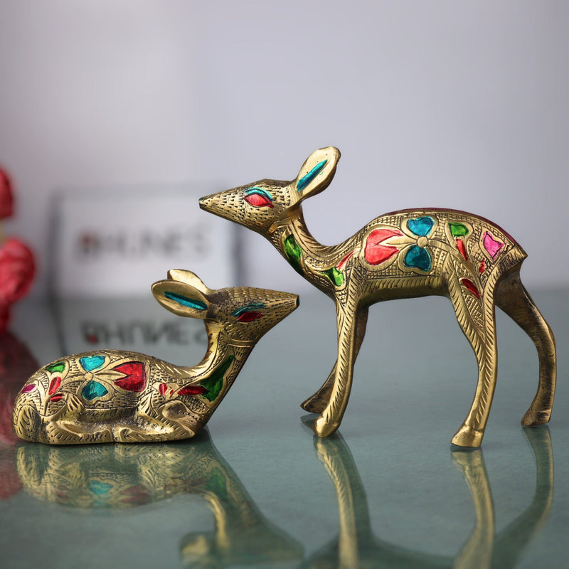 Brass Deer Idol Set of 2 – Mriga, Harin, Maan, Jinka Figurines | Peetal, Pittal, Ashtadhatu Handcrafted Showpiece for Home & Temple Decor, Gold, 4.5 Inch, 1 Piece