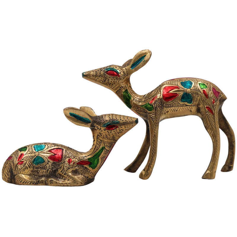 Brass Deer Idol Set of 2 – Mriga, Harin, Maan, Jinka Figurines | Peetal, Pittal, Ashtadhatu Handcrafted Showpiece for Home & Temple Decor, Gold, 4.5 Inch, 1 Piece