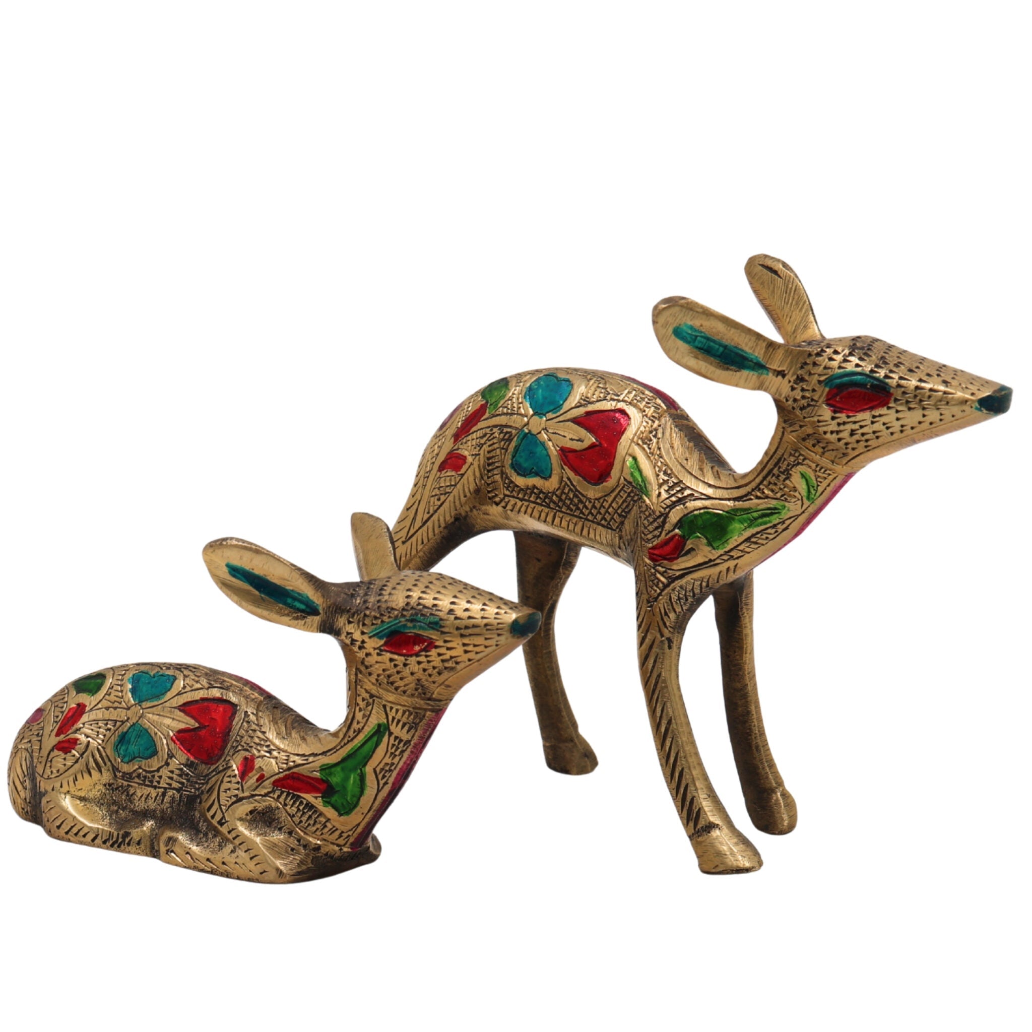 Brass Deer Idol Set of 2 – Mriga, Harin, Maan, Jinka Figurines | Peetal, Pittal, Ashtadhatu Handcrafted Showpiece for Home & Temple Decor, Gold, 4.5 Inch, 1 Piece