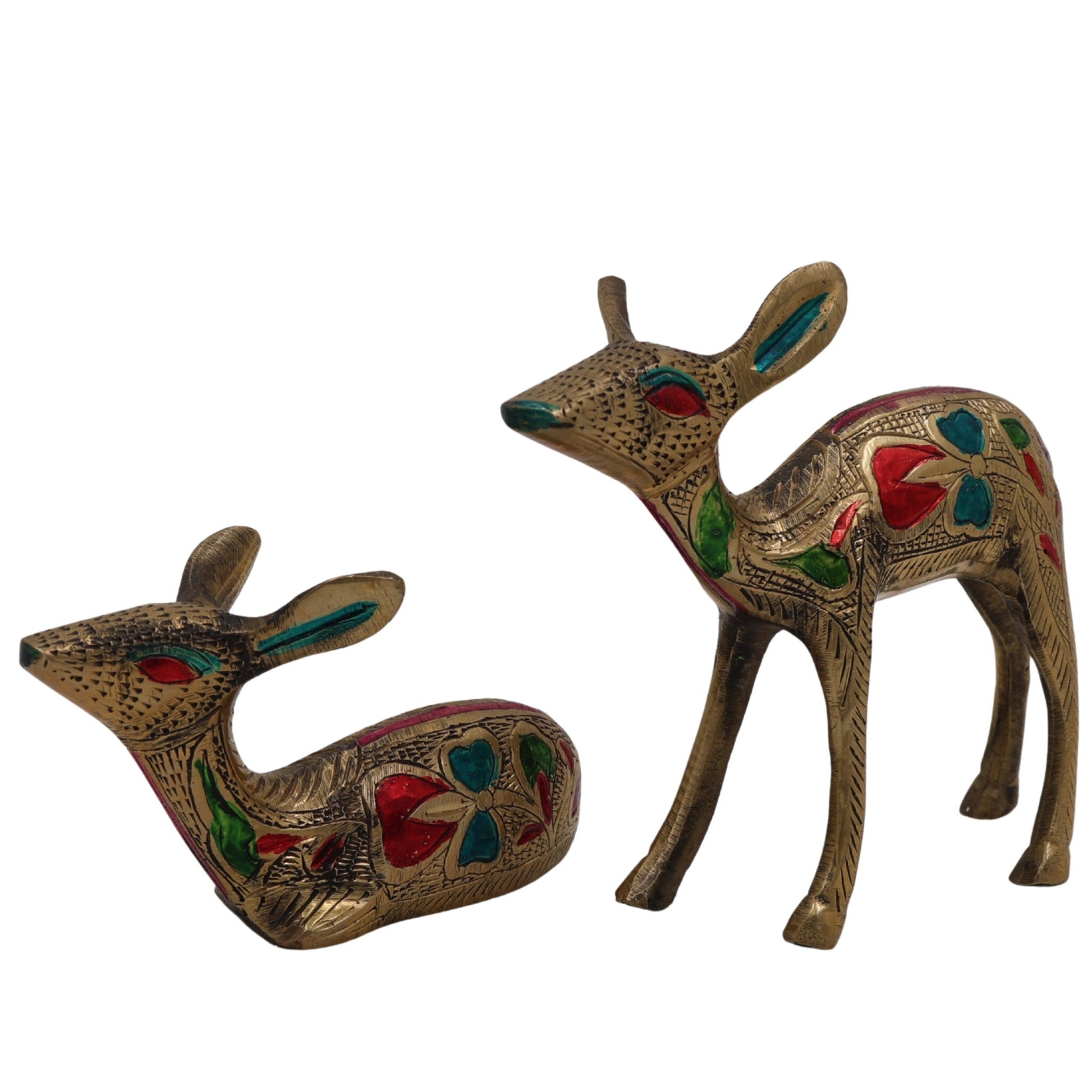 Brass Deer Idol Set of 2 – Mriga, Harin, Maan, Jinka Figurines | Peetal, Pittal, Ashtadhatu Handcrafted Showpiece for Home & Temple Decor, Gold, 4.5 Inch, 1 Piece