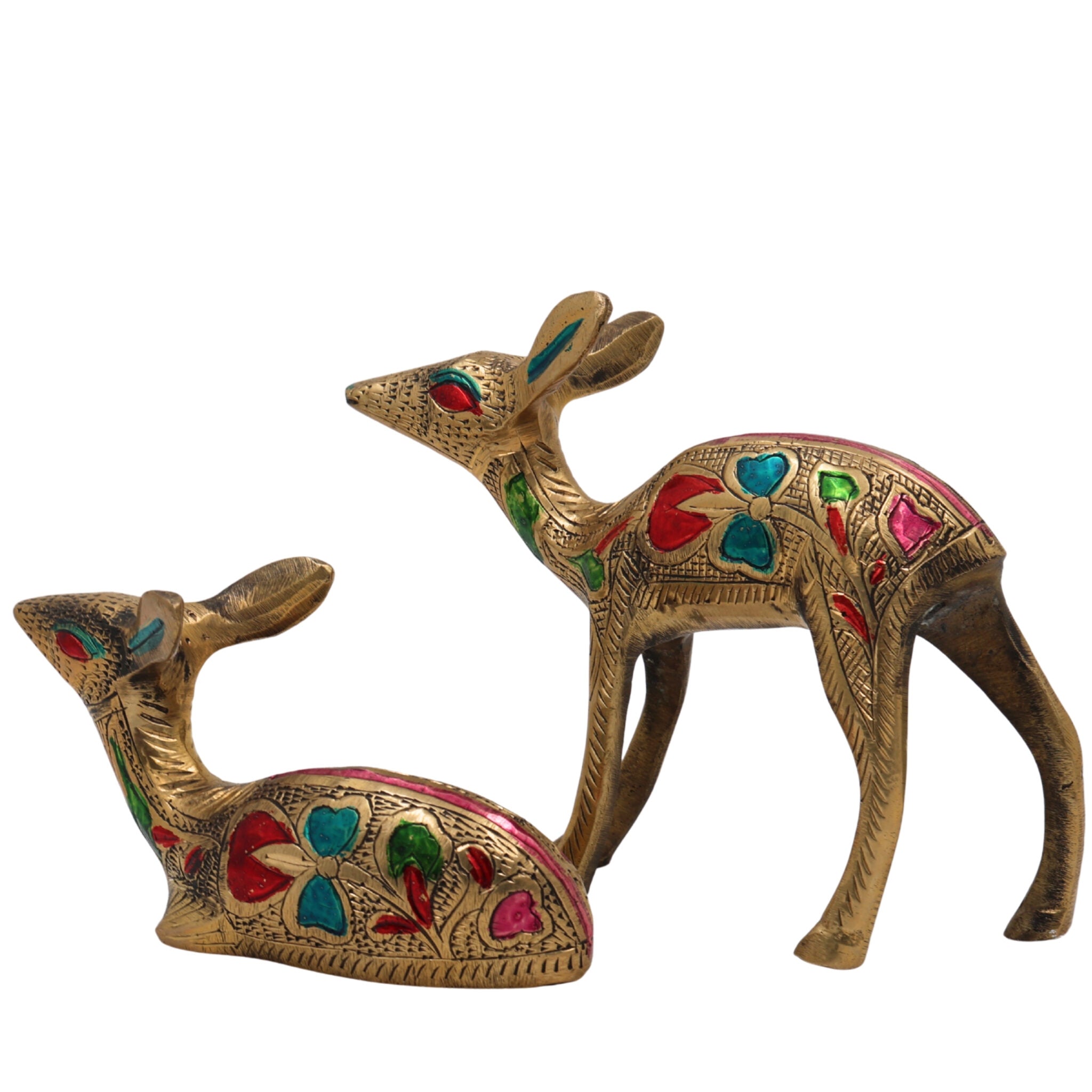 Brass Deer Idol Set of 2 – Mriga, Harin, Maan, Jinka Figurines | Peetal, Pittal, Ashtadhatu Handcrafted Showpiece for Home & Temple Decor, Gold, 4.5 Inch, 1 Piece