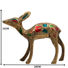 Brass Deer Idol Set of 2 – Mriga, Harin, Maan, Jinka Figurines | Peetal, Pittal, Ashtadhatu Handcrafted Showpiece for Home & Temple Decor, Gold, 4.5 Inch, 1 Piece
