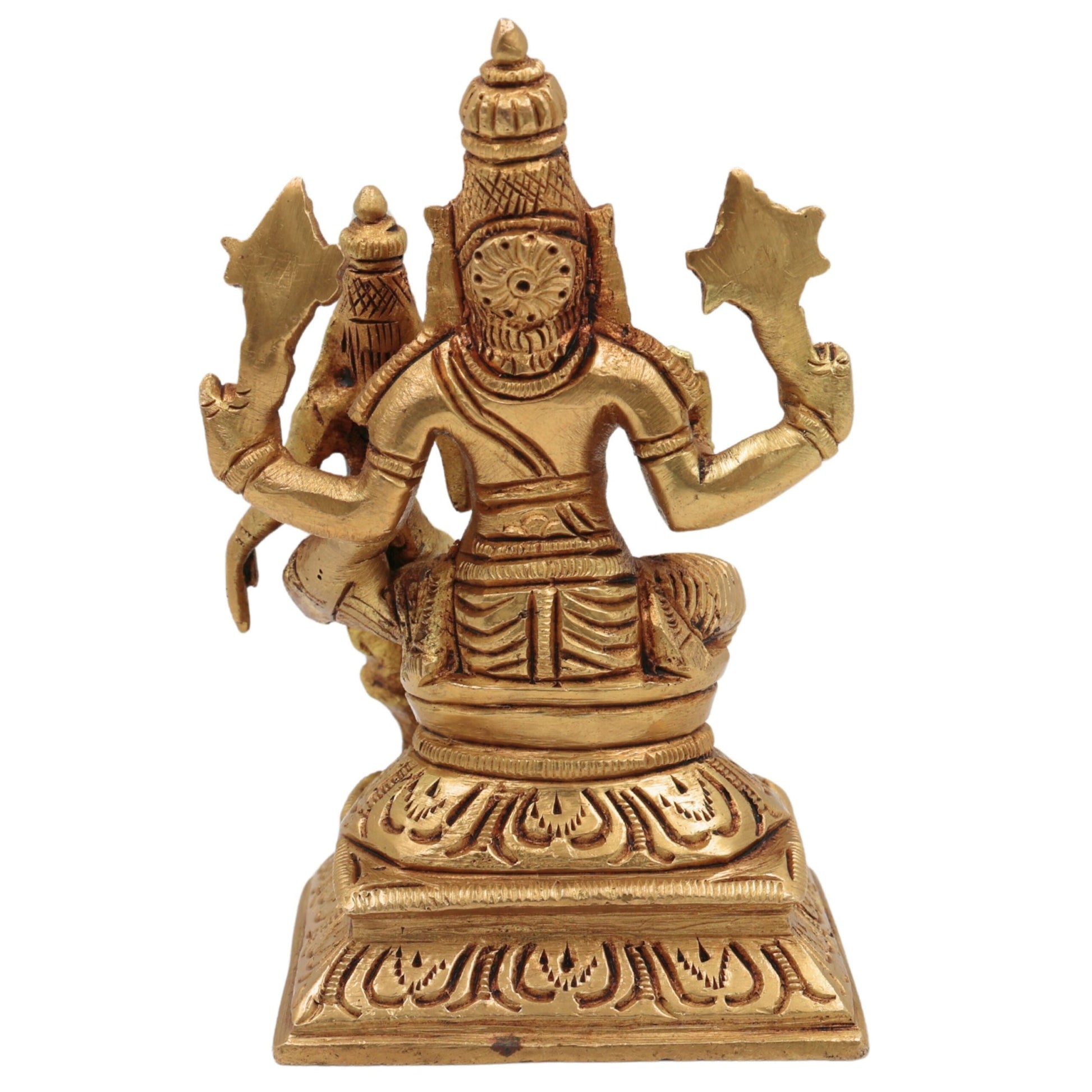 Brass Lakshmi Narasimha Swamy Idol – Handcrafted Yoga Narasingha Pital Silai for Pooja, Home Decor & Gifting, Gold, 5 Inch, 1 Piece