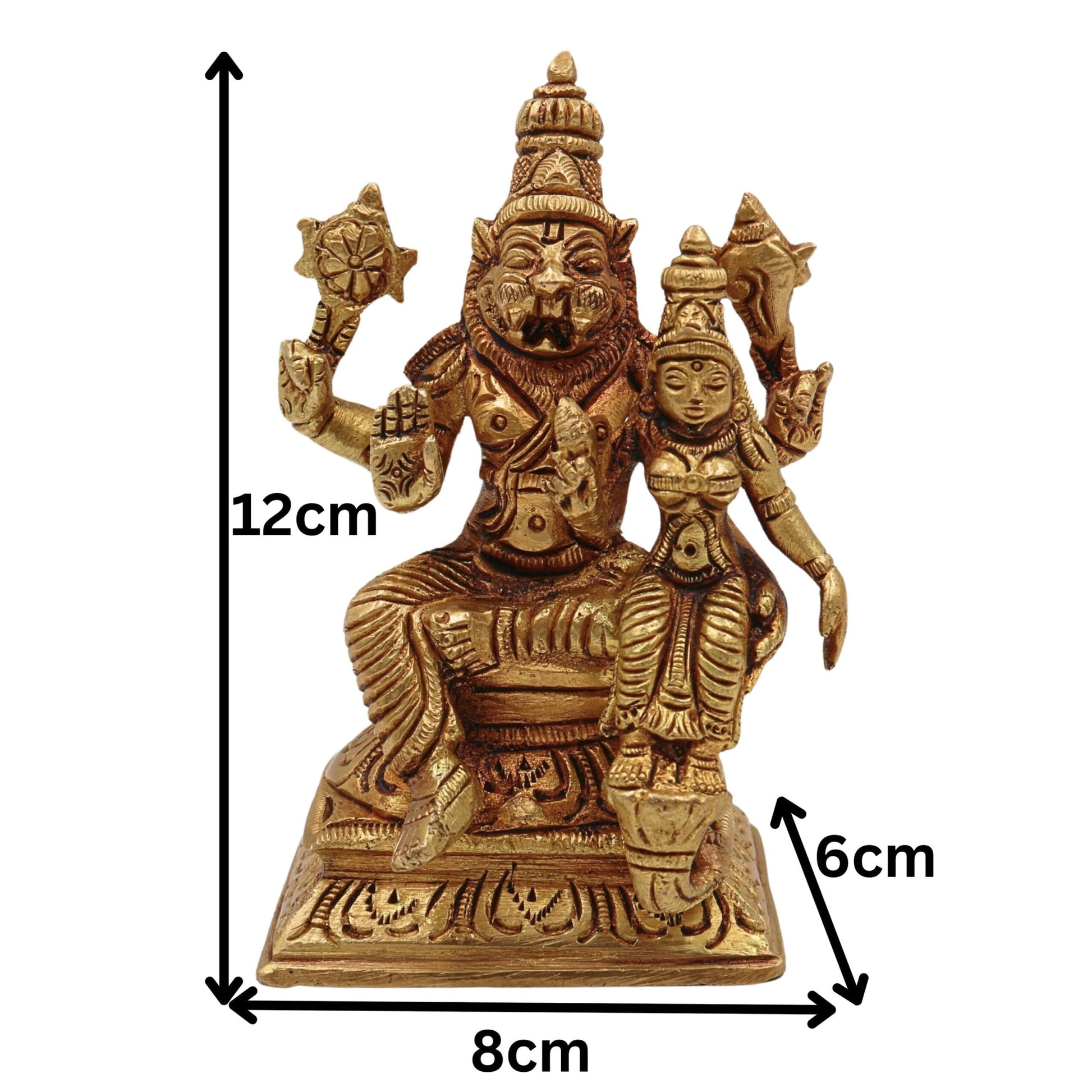 Brass Lakshmi Narasimha Swamy Idol – Handcrafted Yoga Narasingha Pital Silai for Pooja, Home Decor & Gifting, Gold, 5 Inch, 1 Piece
