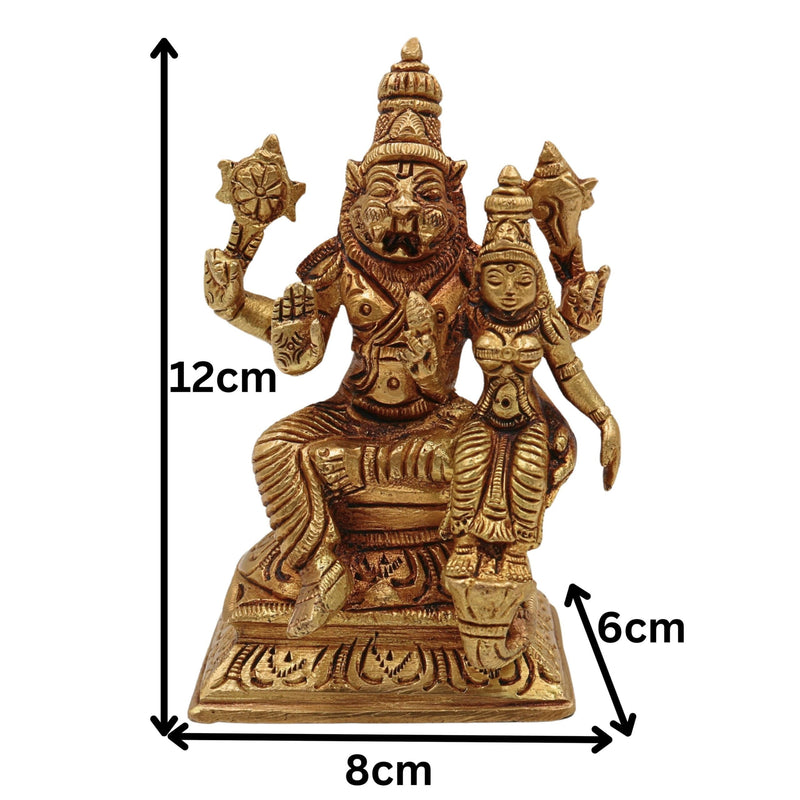 Brass Lakshmi Narasimha Swamy Idol – Handcrafted Yoga Narasingha Pital Silai for Pooja, Home Decor & Gifting, Gold, 5 Inch, 1 Piece