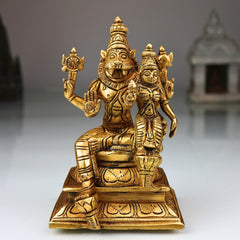 Brass Lakshmi Narasimha Swamy Idol, Handcrafted Pital Silai for Pooja & Home Decor, Gold, 5 Inch, 1 Piece