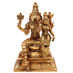 Brass Lakshmi Narasimha Swamy Idol, Handcrafted Pital Silai for Pooja & Home Decor, Gold, 5 Inch, 1 Piece