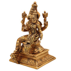 Brass Lakshmi Narasimha Swamy Idol, Handcrafted Pital Silai for Pooja & Home Decor, Gold, 5 Inch, 1 Piece