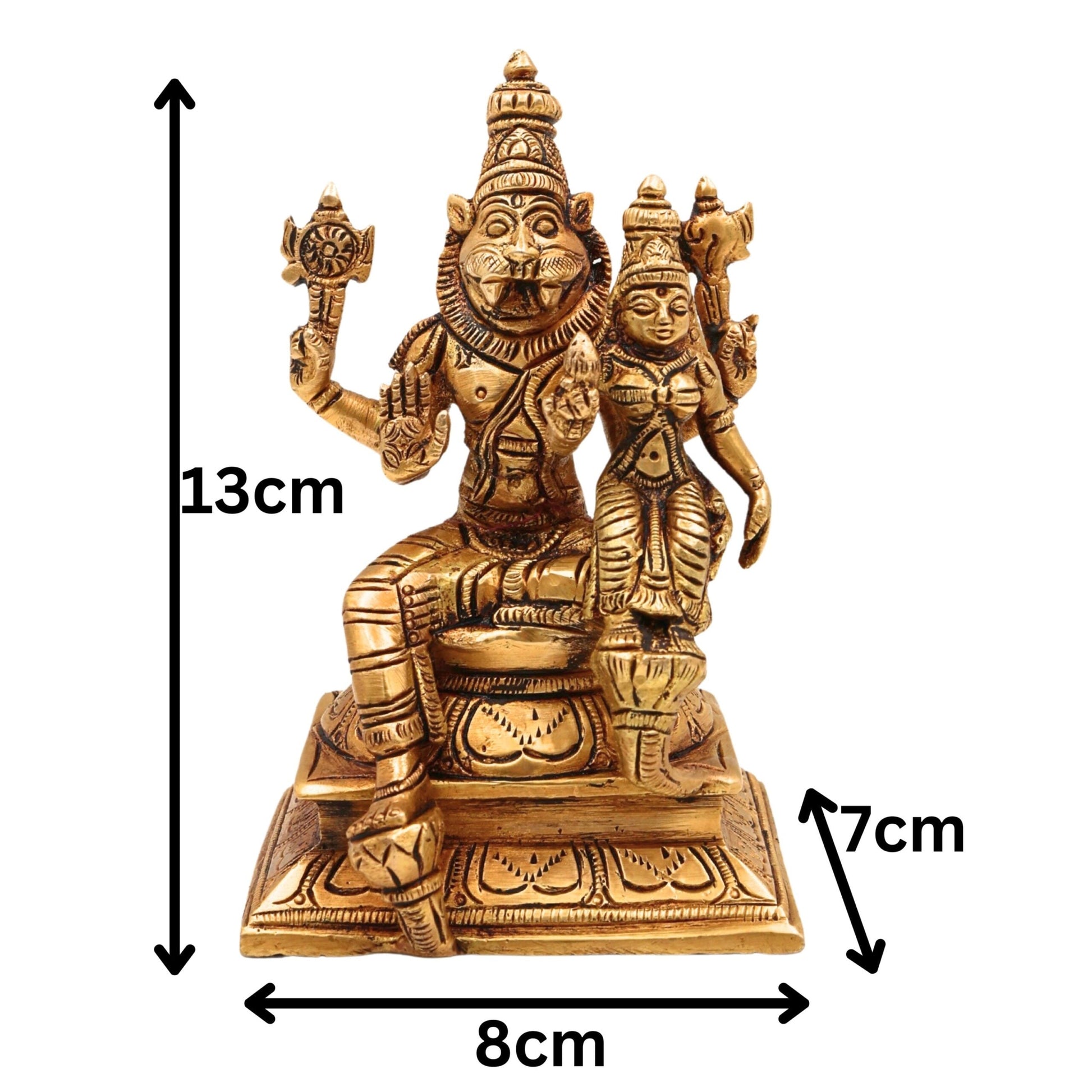 Brass Lakshmi Narasimha Swamy Idol, Handcrafted Pital Silai for Pooja & Home Decor, Gold, 5 Inch, 1 Piece