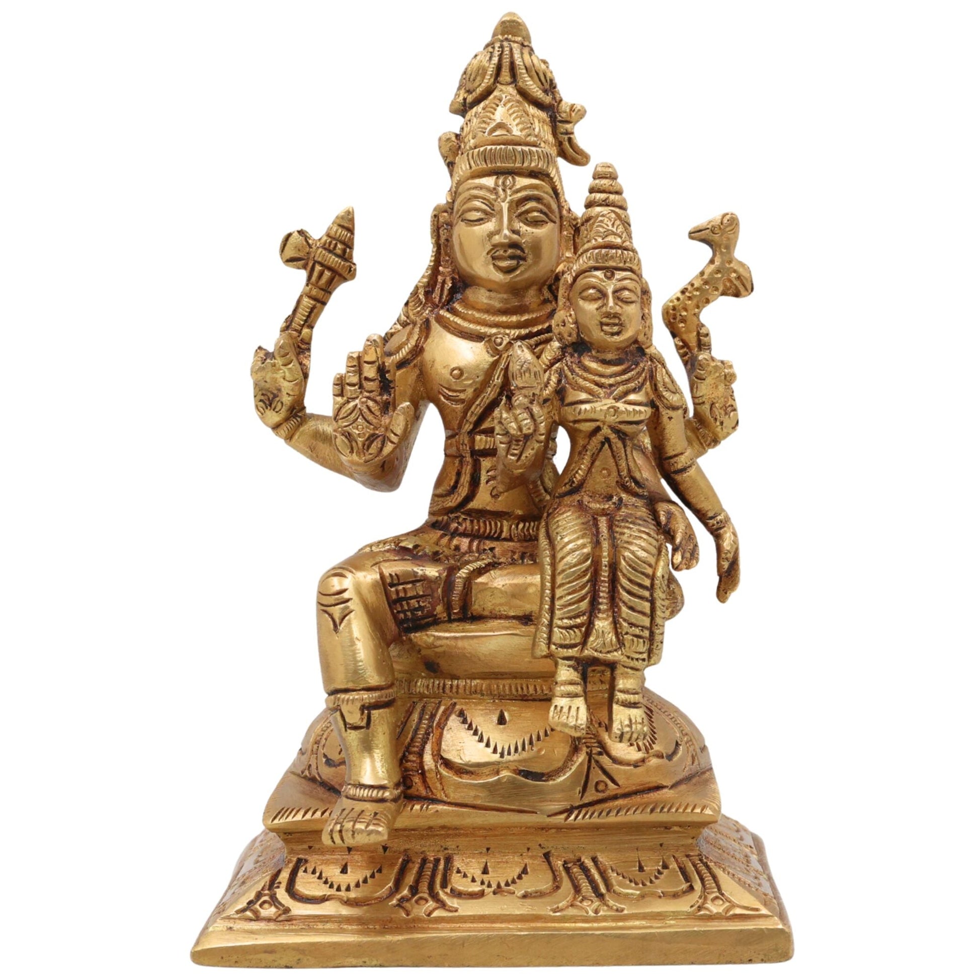 Brass Shiva Parvati Idol, Ardhnarishwar Uma Maheshwar Gauri Shankar Murti, Handcrafted Shiv Shakti Statue for Pooja, Home Decor & Gifts, Gold, 6 Inch, 1 Piece