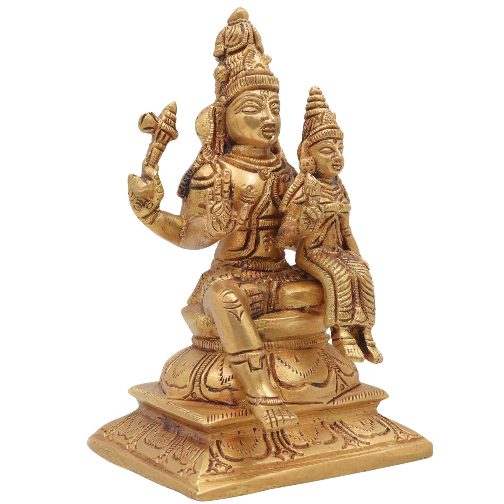 Brass Shiva Parvati Idol, Ardhnarishwar Uma Maheshwar Gauri Shankar Murti, Handcrafted Shiv Shakti Statue for Pooja, Home Decor & Gifts, Gold, 6 Inch, 1 Piece
