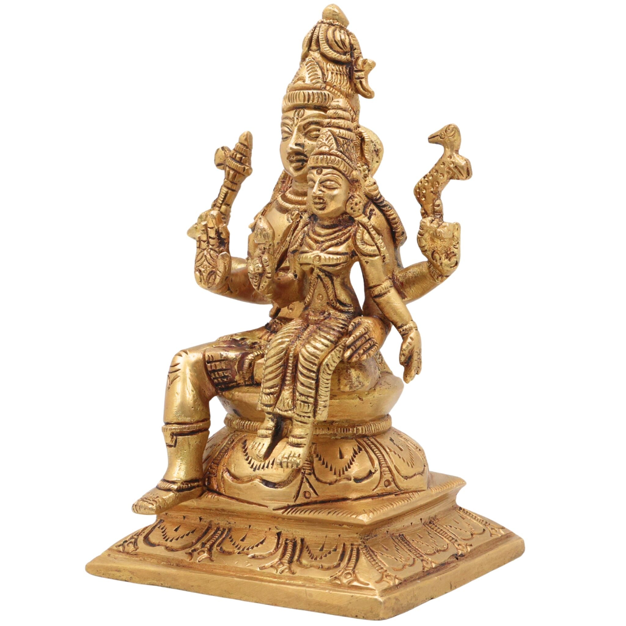 Brass Shiva Parvati Idol, Ardhnarishwar Uma Maheshwar Gauri Shankar Murti, Handcrafted Shiv Shakti Statue for Pooja, Home Decor & Gifts, Gold, 6 Inch, 1 Piece