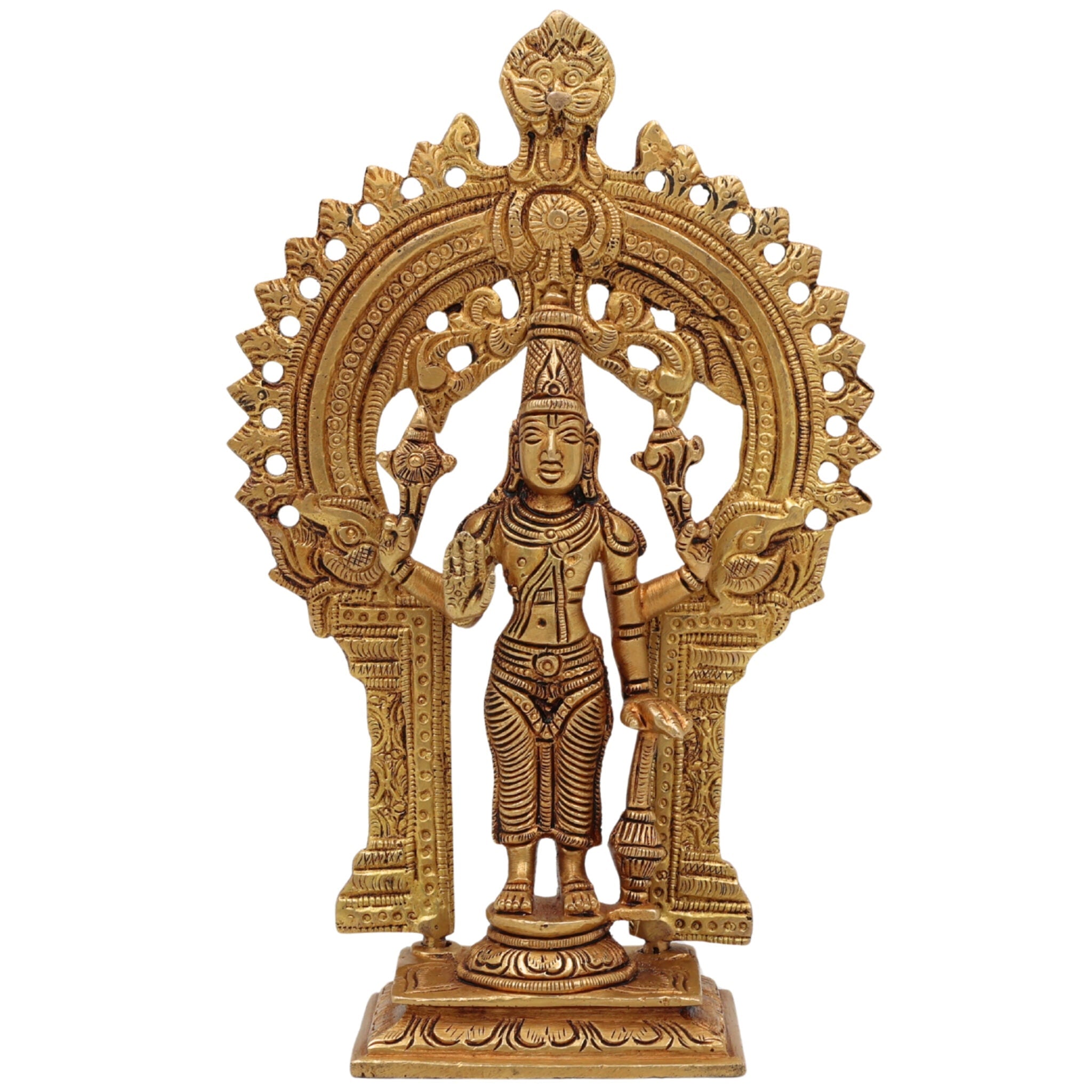 Brass Vishnu Idol | Narayana Murti Statue | Venkateswara Balaji Vigraha | Govinda Padmanabha Brass Sculpture | Pooja & Home Decor Idol, Gold, 7.5 Inch, 1 Piece