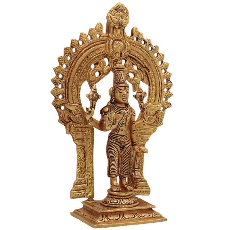 Brass Vishnu Idol | Narayana Murti Statue | Venkateswara Balaji Vigraha | Govinda Padmanabha Brass Sculpture | Pooja & Home Decor Idol, Gold, 7.5 Inch, 1 Piece