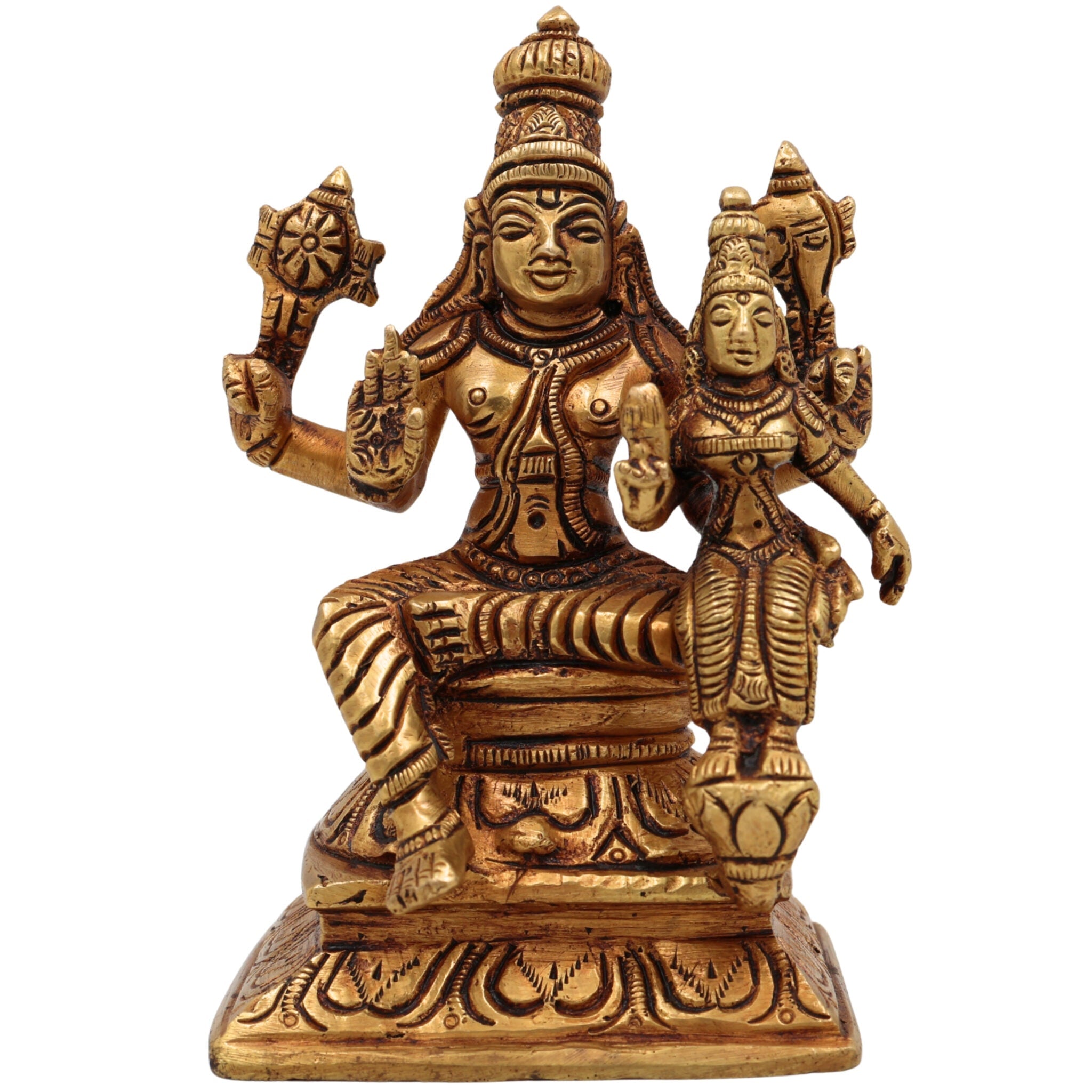 Brass Vishnu Lakshmi Idol, Lakshmi Narayan Murti, Lakshmi Narayana Vigraha, Pital Lakshmi Narayan Statue for Pooja, Home Decor & Gifts, Gold, 5 Inch, 1 Piece