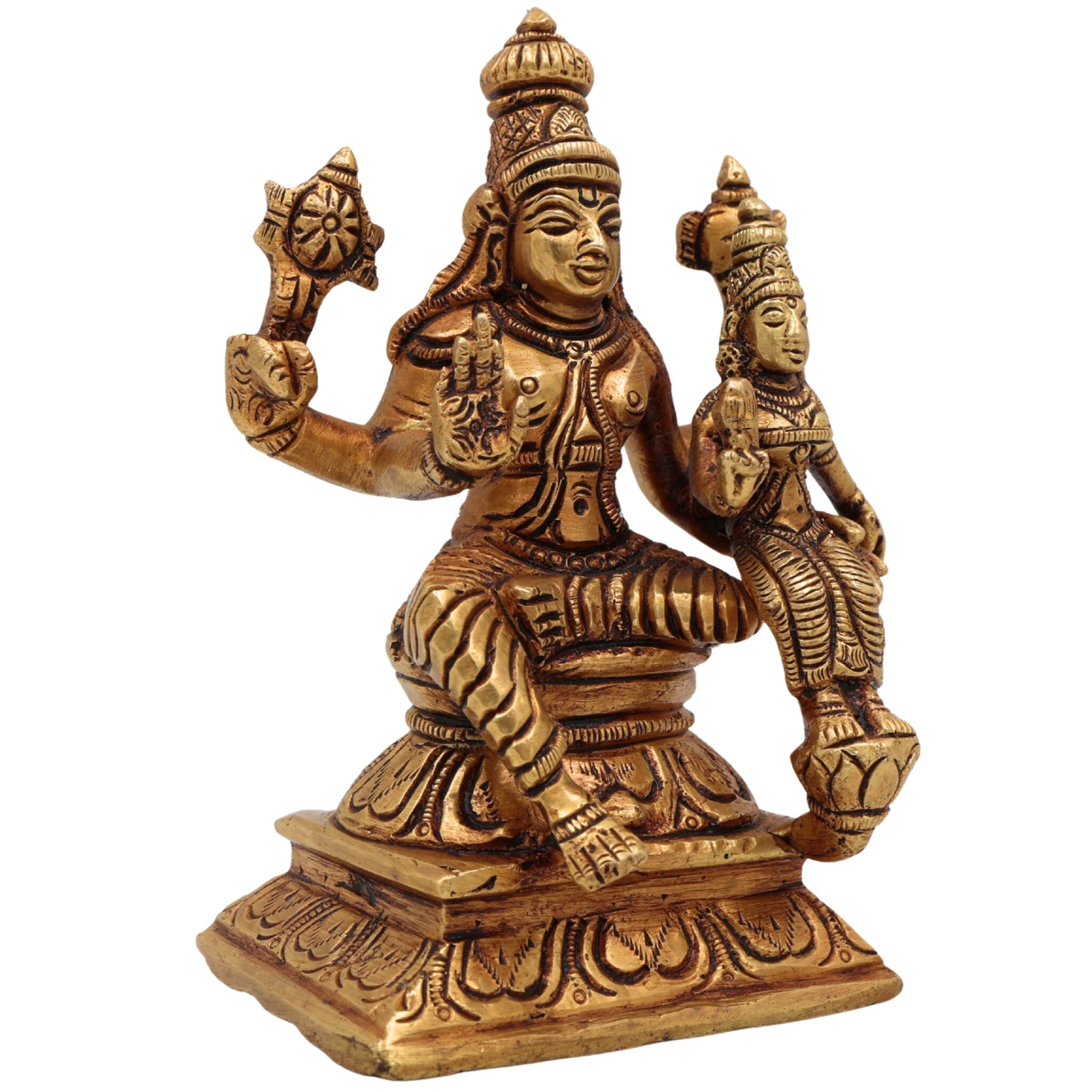 Brass Vishnu Lakshmi Idol, Lakshmi Narayan Murti, Lakshmi Narayana Vigraha, Pital Lakshmi Narayan Statue for Pooja, Home Decor & Gifts, Gold, 5 Inch, 1 Piece