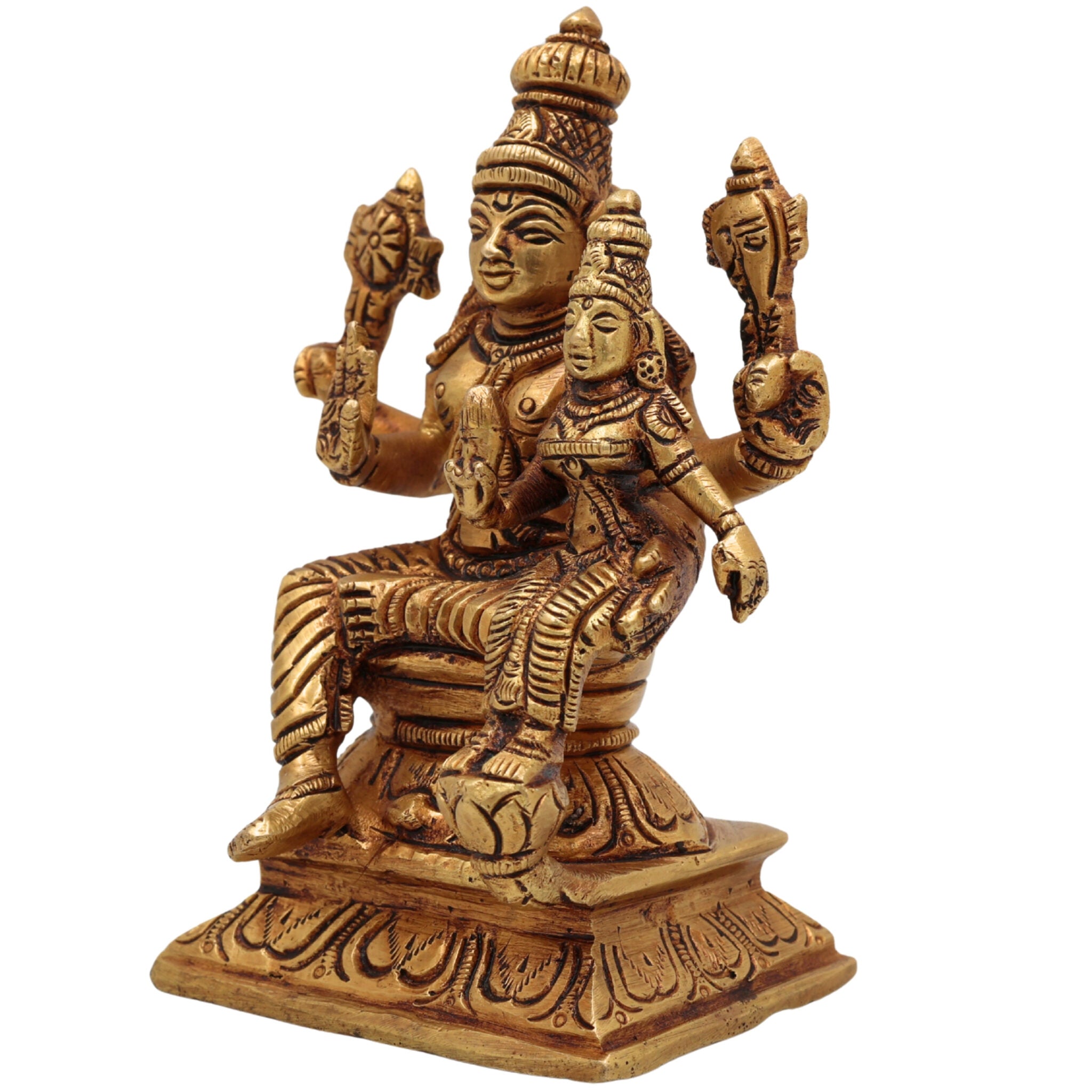 Brass Vishnu Lakshmi Idol, Lakshmi Narayan Murti, Lakshmi Narayana Vigraha, Pital Lakshmi Narayan Statue for Pooja, Home Decor & Gifts, Gold, 5 Inch, 1 Piece