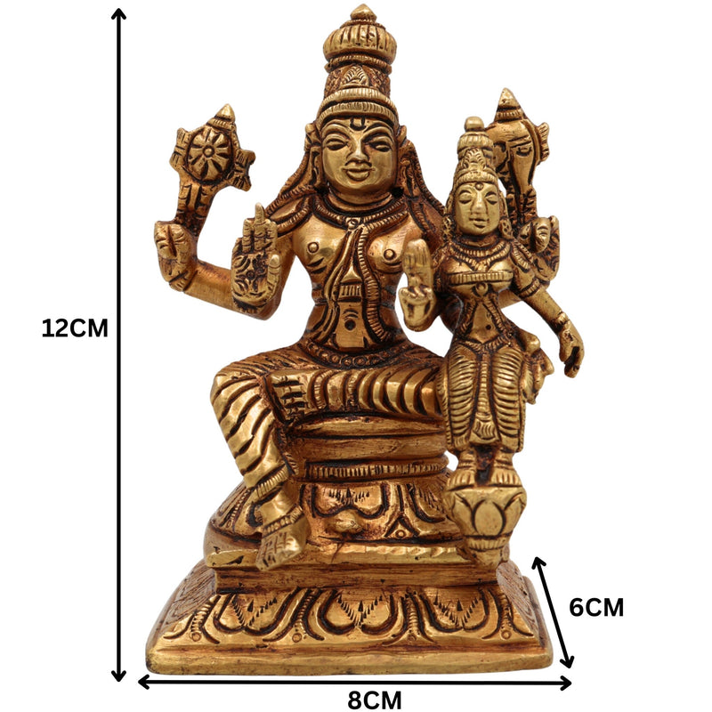 Brass Vishnu Lakshmi Idol, Lakshmi Narayan Murti, Lakshmi Narayana Vigraha, Pital Lakshmi Narayan Statue for Pooja, Home Decor & Gifts, Gold, 5 Inch, 1 Piece