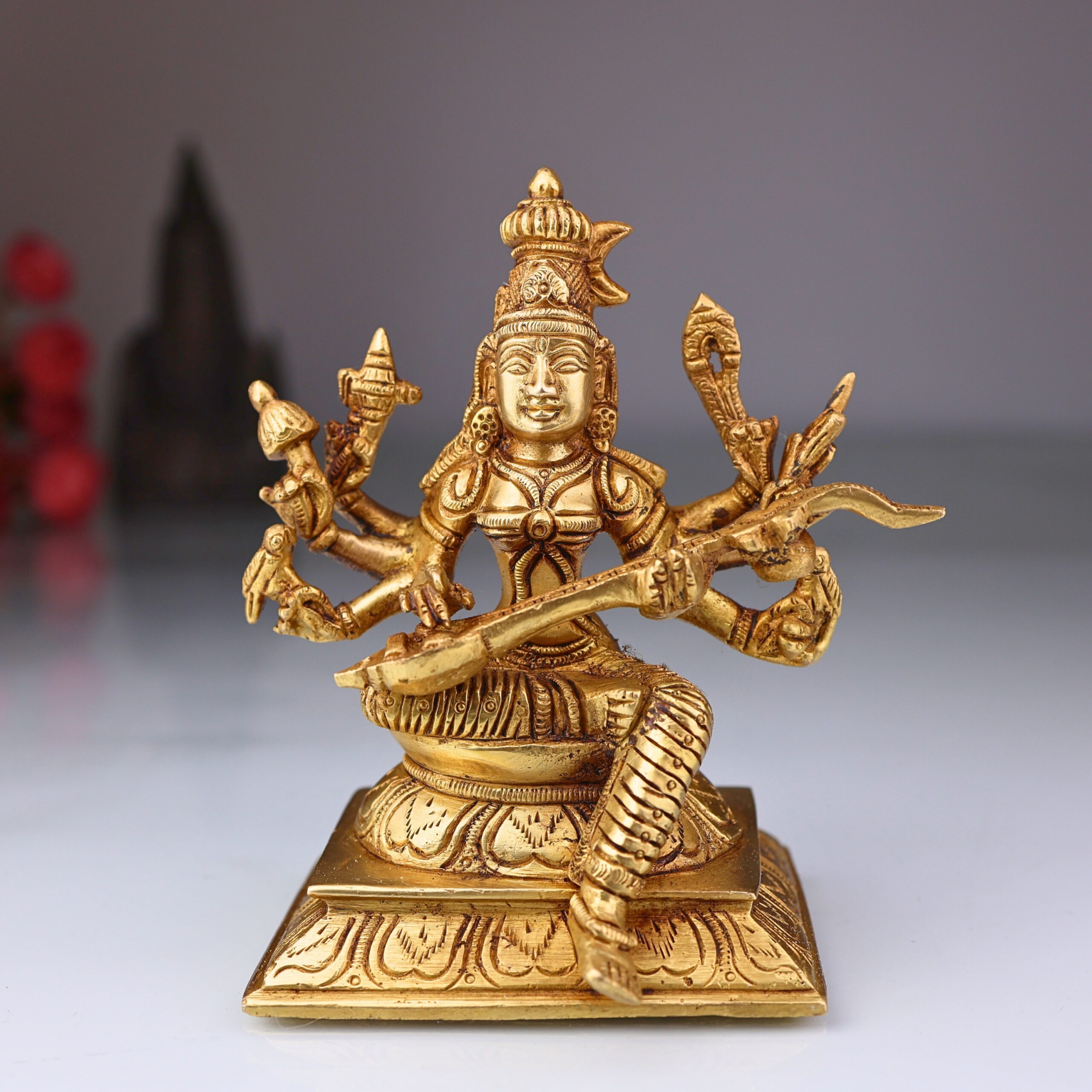 Brass Handcrafted Raja Matangi Devi Idol, Tantric Mahavidya Uchchhishta Chandalini Murti for Temple & Home Decor, Gold, 6 Inch, 1 Piece