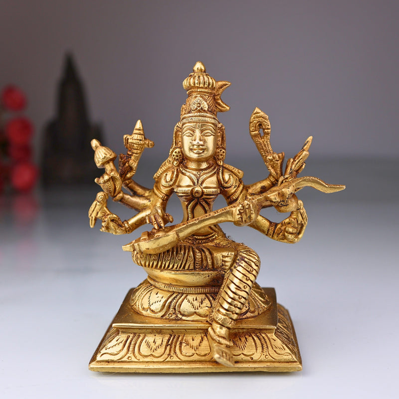 Brass Handcrafted Raja Matangi Devi Idol, Tantric Mahavidya Uchchhishta Chandalini Murti for Temple & Home Decor, Gold, 6 Inch, 1 Piece
