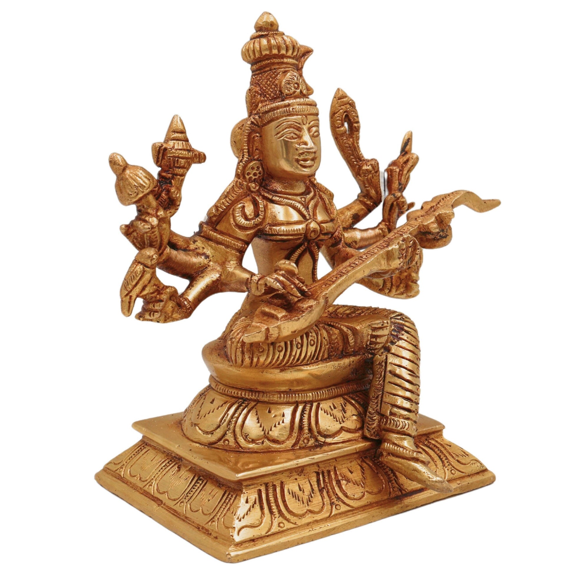 Brass Handcrafted Raja Matangi Devi Idol, Tantric Mahavidya Uchchhishta Chandalini Murti for Temple & Home Decor, Gold, 6 Inch, 1 Piece