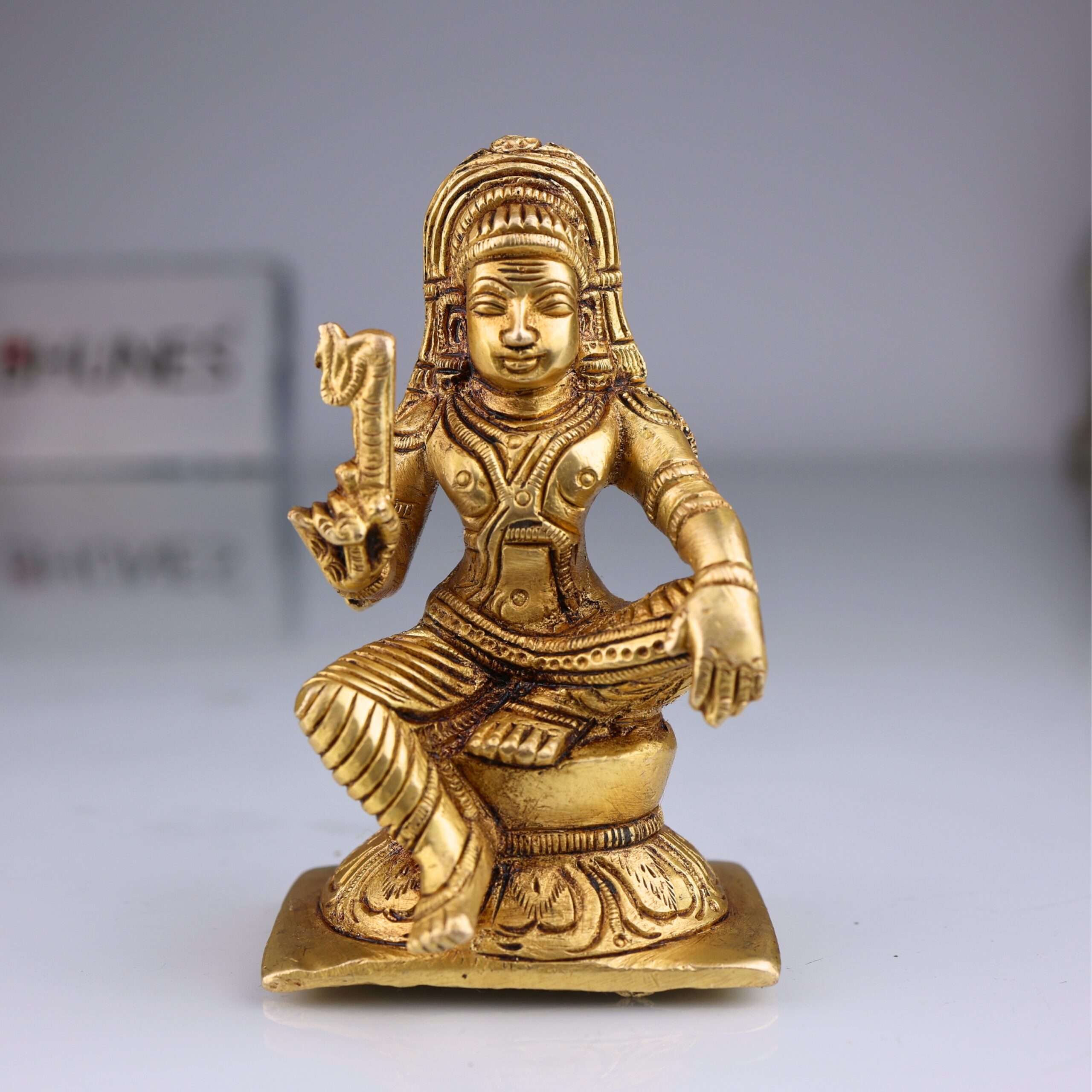 Brass Ayyanar Idol, Tamil Village Guardian Deity | Dharma Shasta | Aiyanar Silai | Kaaval Deivam | Shasta Murti Sculpture, Gold, 4 Inch, 1 Piece