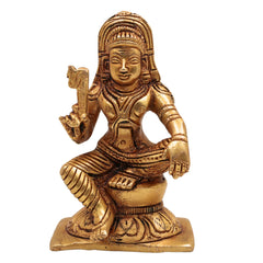 Brass Ayyanar Idol, Tamil Village Guardian Deity | Dharma Shasta | Aiyanar Silai | Kaaval Deivam | Shasta Murti Sculpture, Gold, 4 Inch, 1 Piece