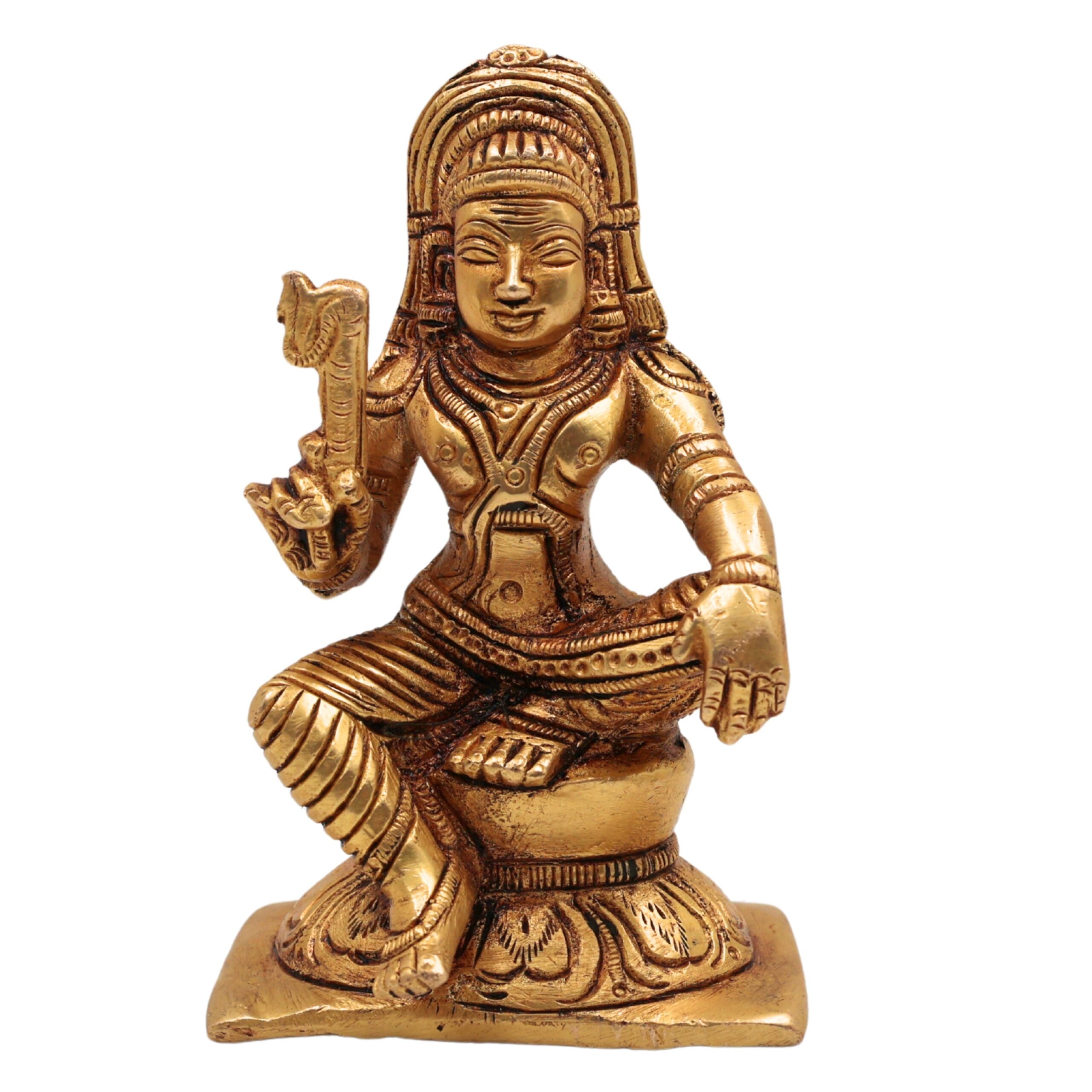 Brass Ayyanar Idol, Tamil Village Guardian Deity | Dharma Shasta | Aiyanar Silai | Kaaval Deivam | Shasta Murti Sculpture, Gold, 4 Inch, 1 Piece