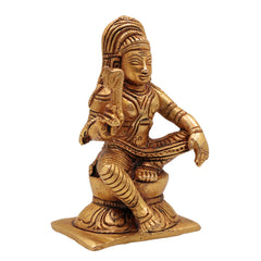 Brass Ayyanar Idol, Tamil Village Guardian Deity | Dharma Shasta | Aiyanar Silai | Kaaval Deivam | Shasta Murti Sculpture, Gold, 4 Inch, 1 Piece