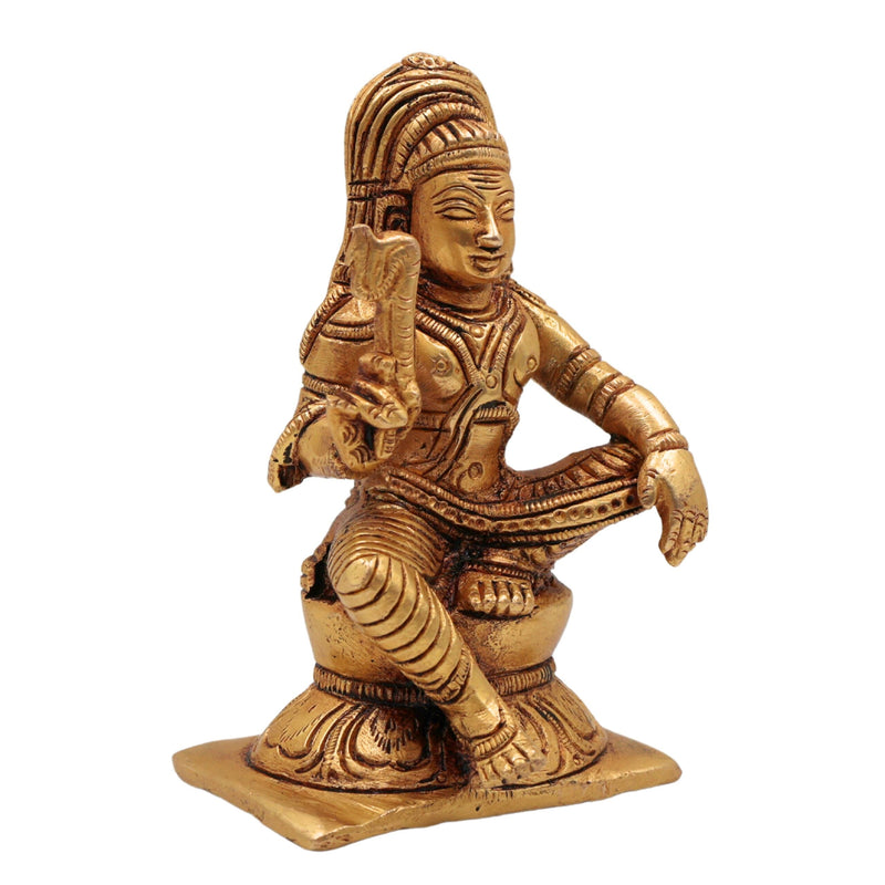 Brass Ayyanar Idol, Tamil Village Guardian Deity | Dharma Shasta | Aiyanar Silai | Kaaval Deivam | Shasta Murti Sculpture, Gold, 4 Inch, 1 Piece