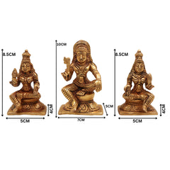 Brass Aiyanar with Poorna & Pushkala Idol, Dharma Shasta Sastha Kuladeivam Gramadevata Kaaval Deivam Village Guardian God Statue, Gold, 4 Inch, 1 Piece