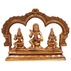 Brass Ayyanar Shasta Idol with Poorna & Pushkala | Dharma Sastha Kuladeivam Gramadevata | Tamil Kaaval Deivam with Peetam & Prabhavali, Gold, 7.5 Inch, 1 Piece