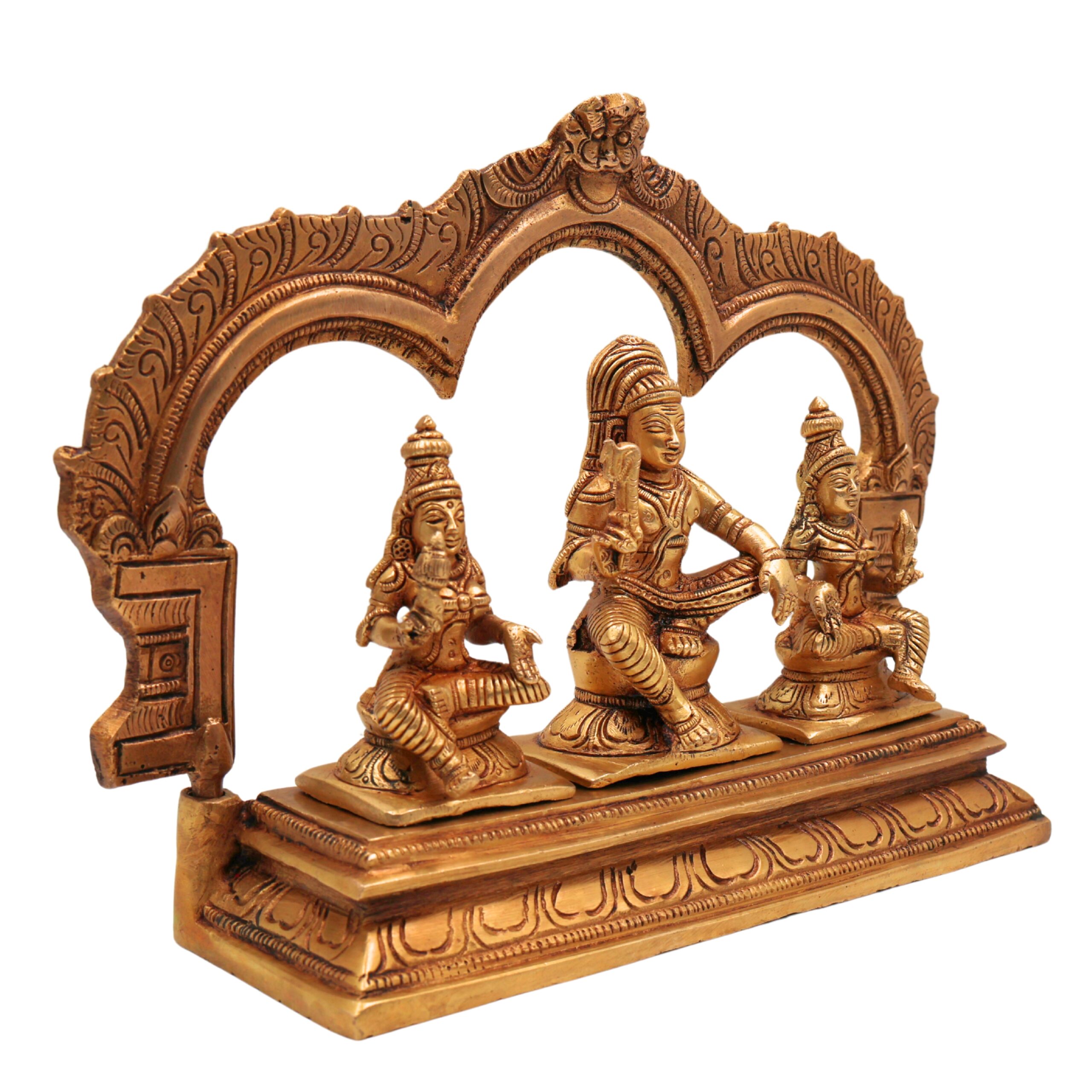 Brass Ayyanar Shasta Idol with Poorna & Pushkala | Dharma Sastha Kuladeivam Gramadevata | Tamil Kaaval Deivam with Peetam & Prabhavali, Gold, 7.5 Inch, 1 Piece