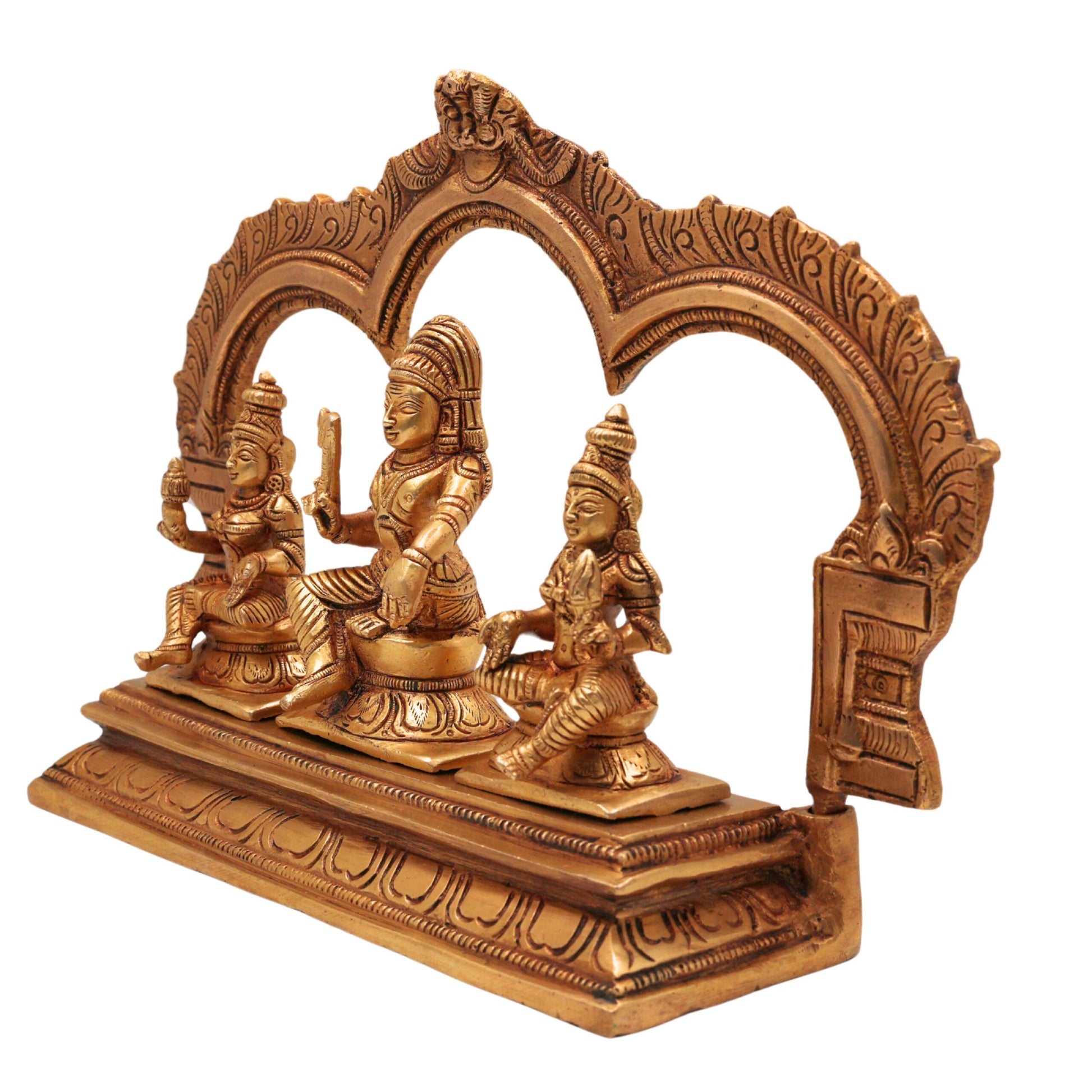 Brass Ayyanar Shasta Idol with Poorna & Pushkala | Dharma Sastha Kuladeivam Gramadevata | Tamil Kaaval Deivam with Peetam & Prabhavali, Gold, 7.5 Inch, 1 Piece