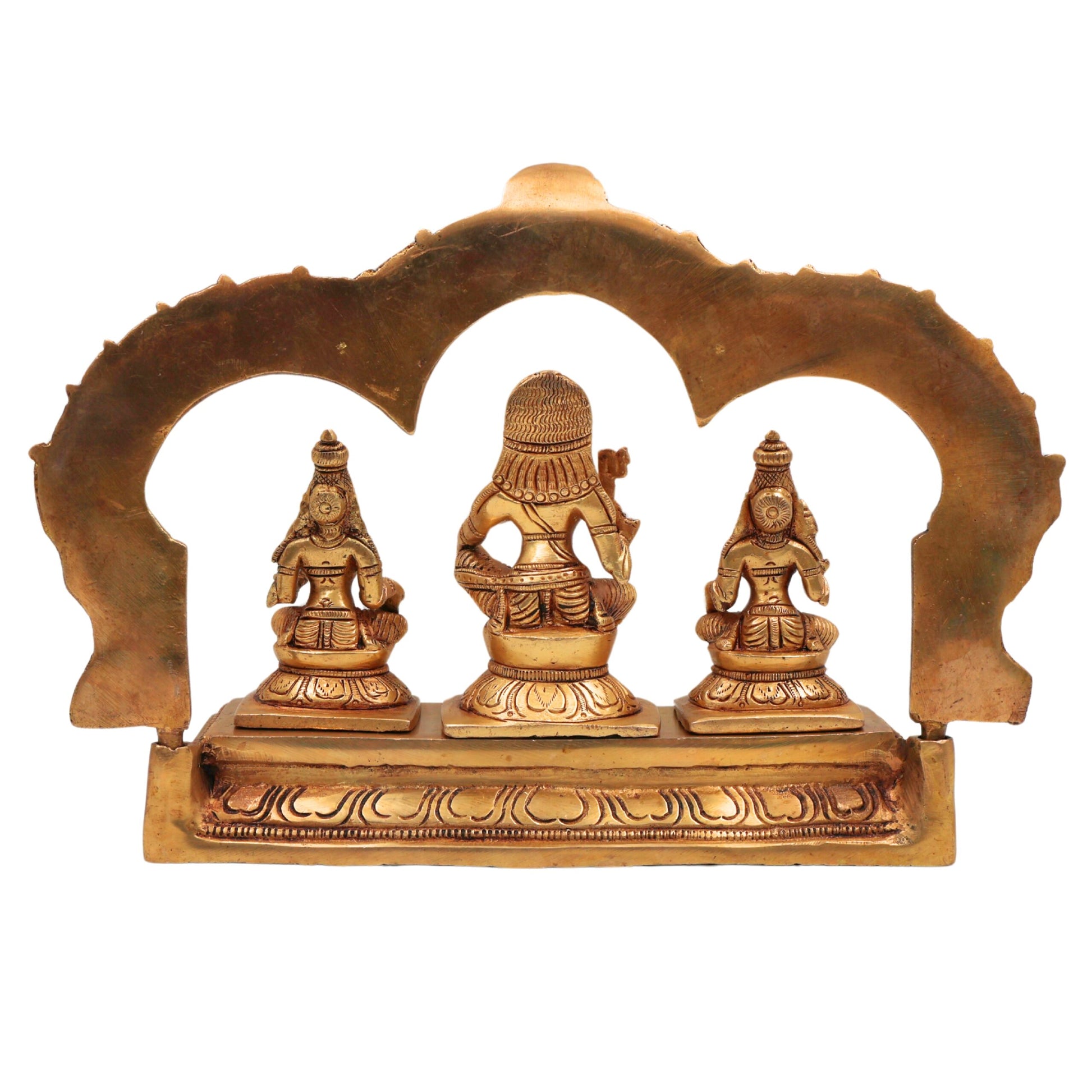 Brass Ayyanar Shasta Idol with Poorna & Pushkala | Dharma Sastha Kuladeivam Gramadevata | Tamil Kaaval Deivam with Peetam & Prabhavali, Gold, 7.5 Inch, 1 Piece