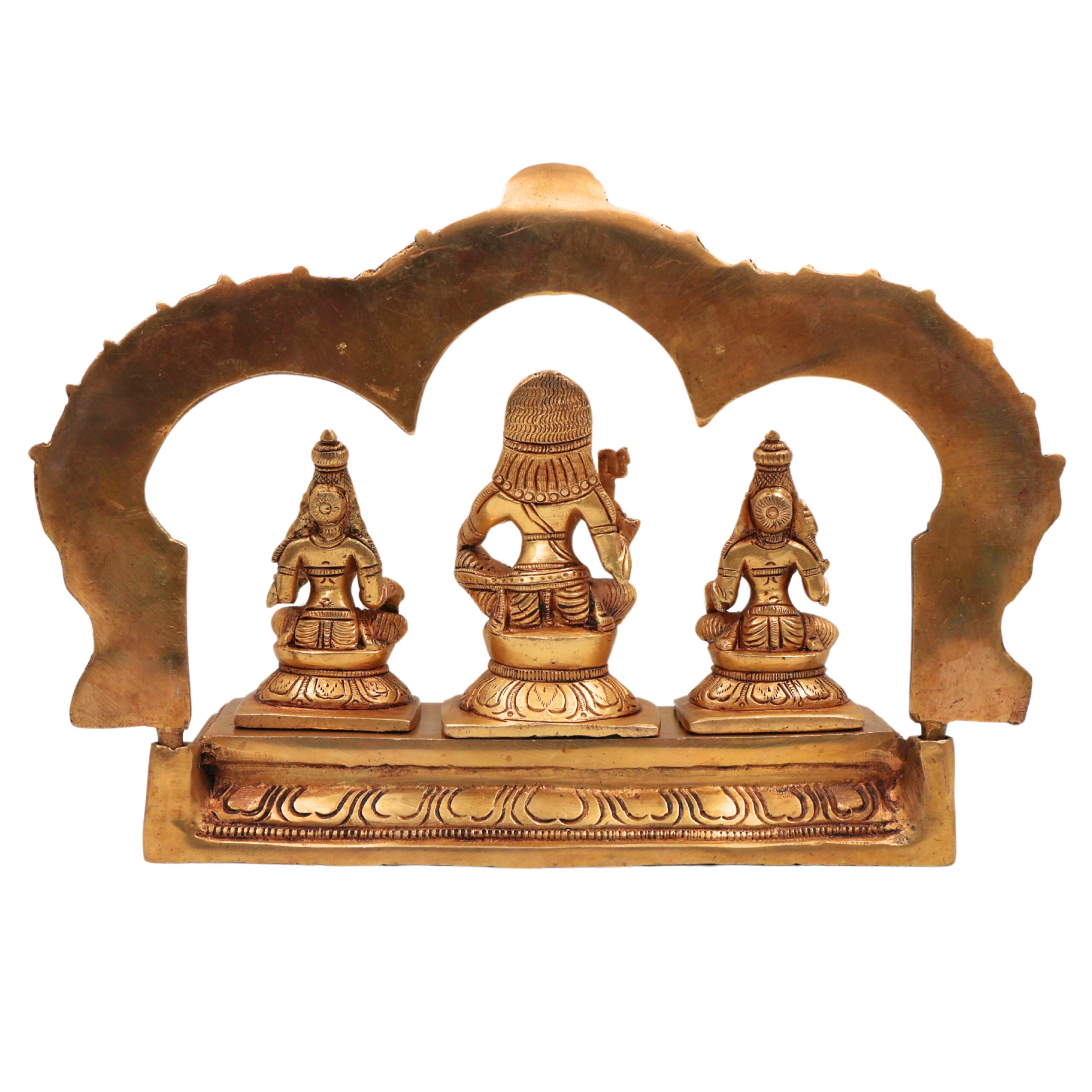 Brass Ayyanar Shasta Idol with Poorna & Pushkala | Dharma Sastha Kuladeivam Gramadevata | Tamil Kaaval Deivam with Peetam & Prabhavali, Gold, 7.5 Inch, 1 Piece