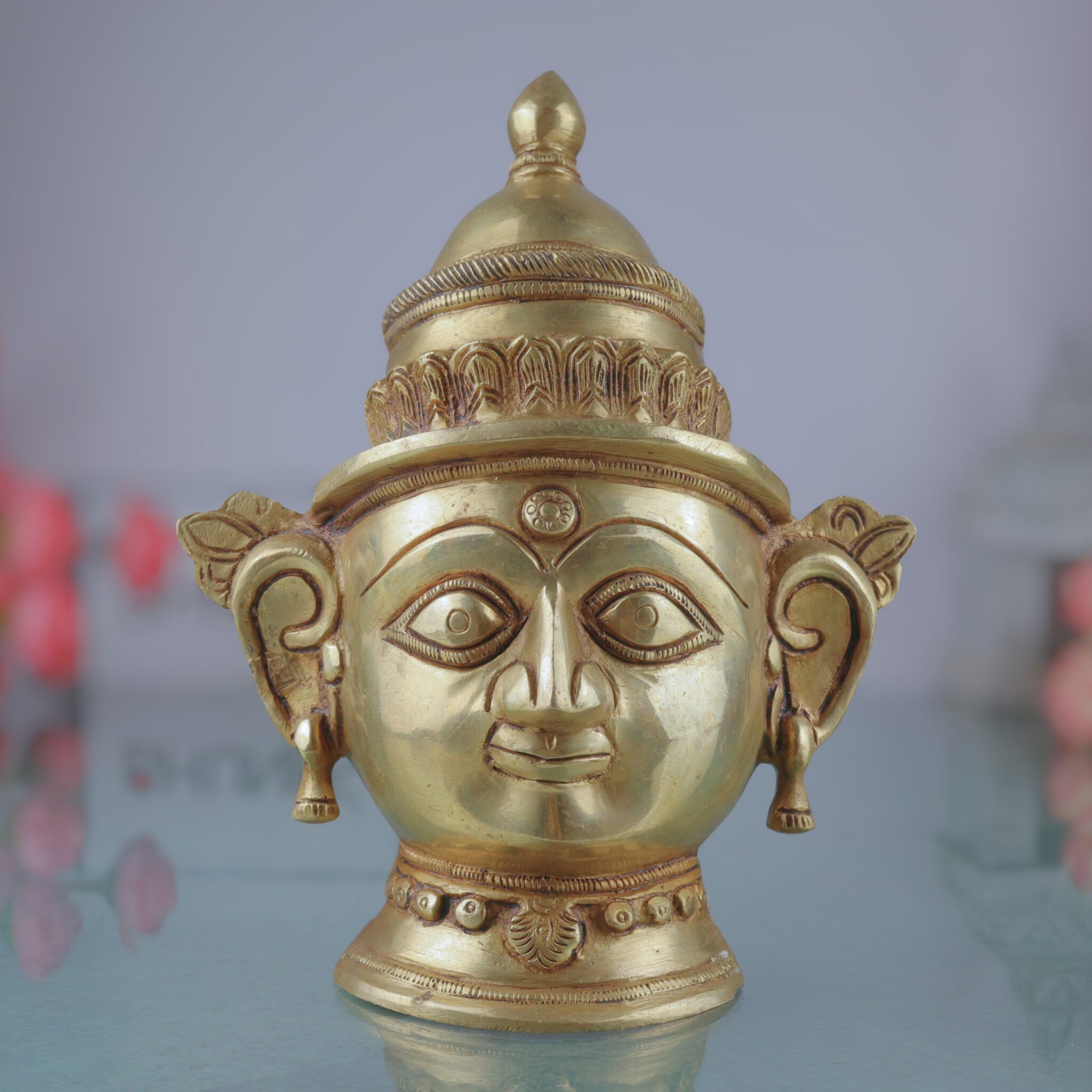 Handcrafted Brass Gowri Face Idol – Parvati | Mahagauri | Gauri | Devi Head Murti for Pooja, Temple, Home Decor & Gifting, Gold, 9 Inch, 1 Piece