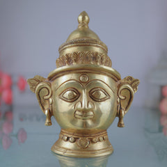 Handcrafted Brass Gowri Face Idol – Parvati | Mahagauri | Gauri | Devi Head Murti for Pooja, Temple, Home Decor & Gifting, Gold, 9 Inch, 1 Piece