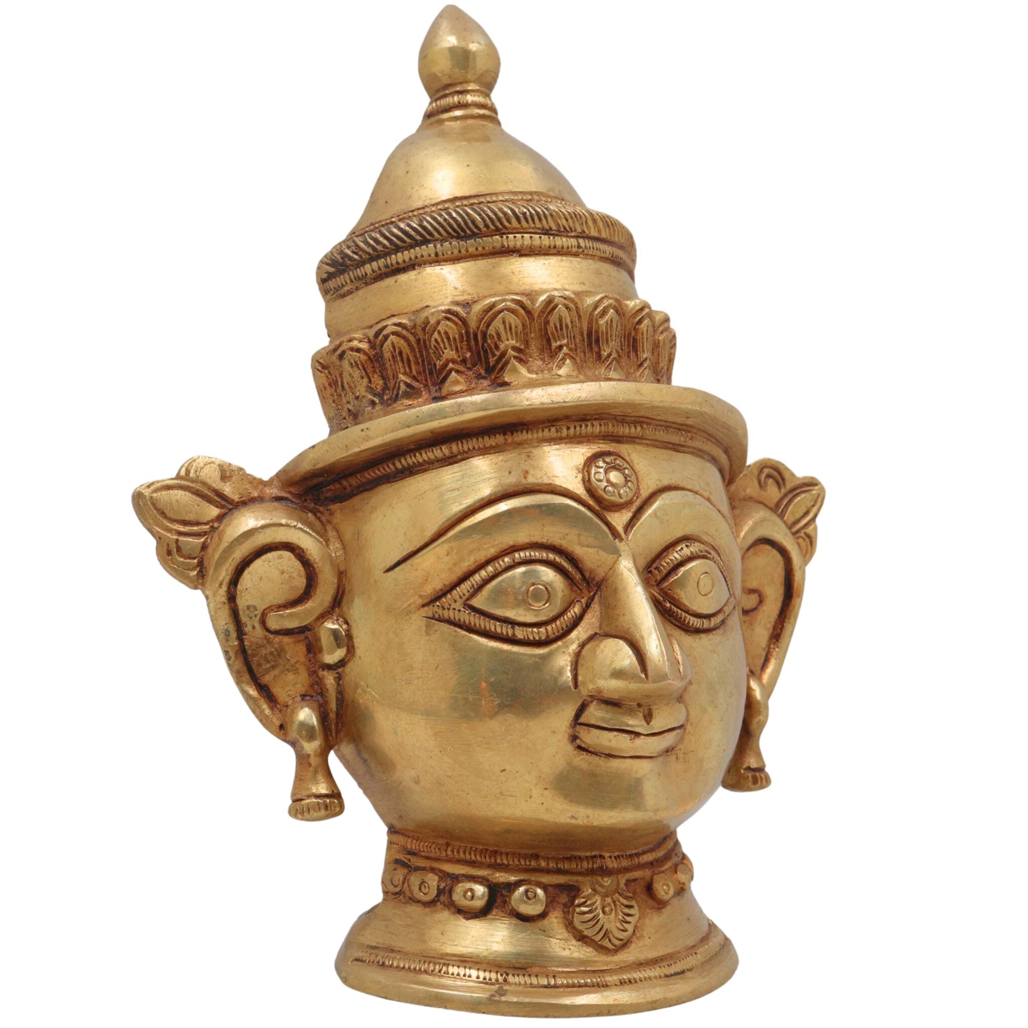 Handcrafted Brass Gowri Face Idol – Parvati | Mahagauri | Gauri | Devi Head Murti for Pooja, Temple, Home Decor & Gifting, Gold, 9 Inch, 1 Piece